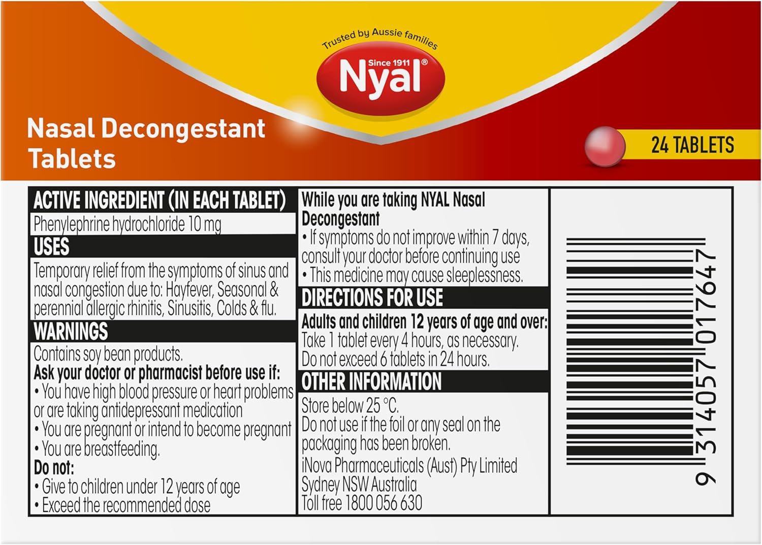 Nyal Nasal Decongestant Tablets (Pack of 24) image number 4