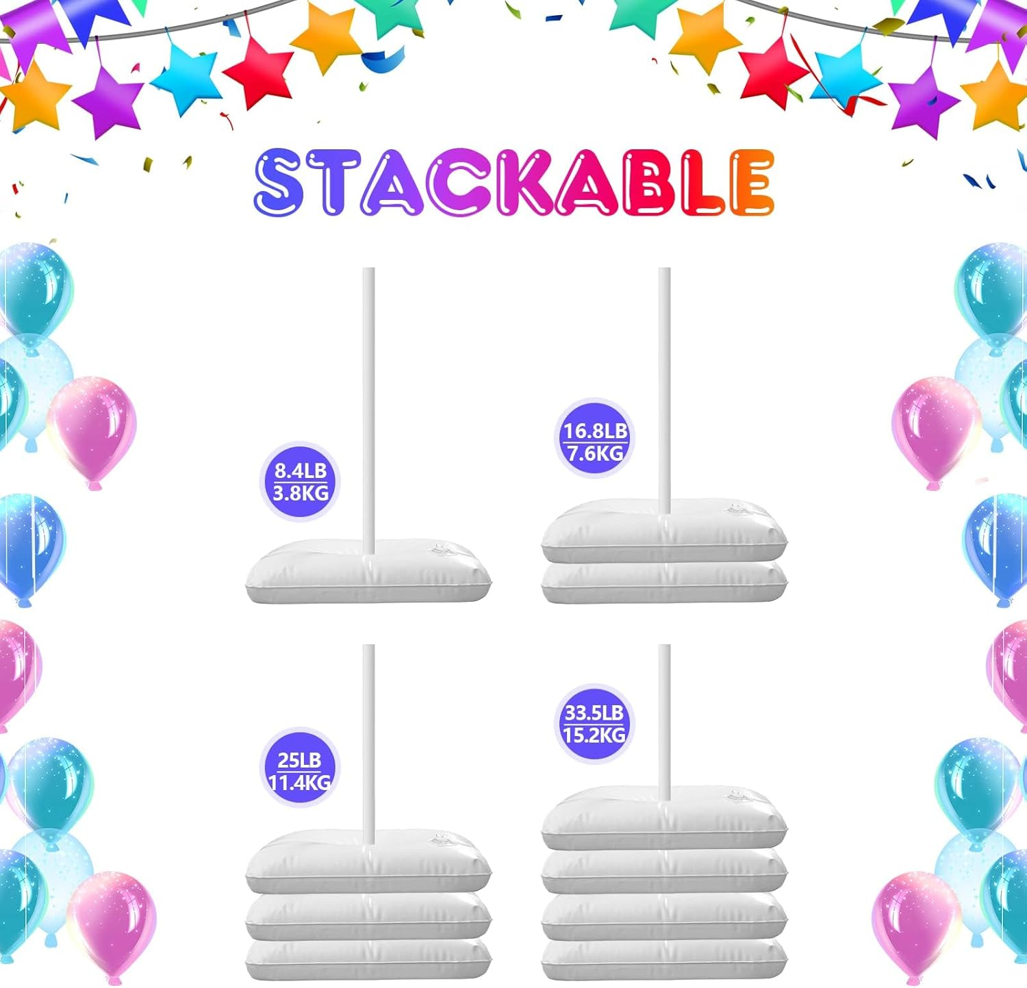 YALLOVE 4 Pack Water Weight Bags for Balloon Column Stand and Arch, Square Thickened Fillable Base Party Supplies Accessories image number 3