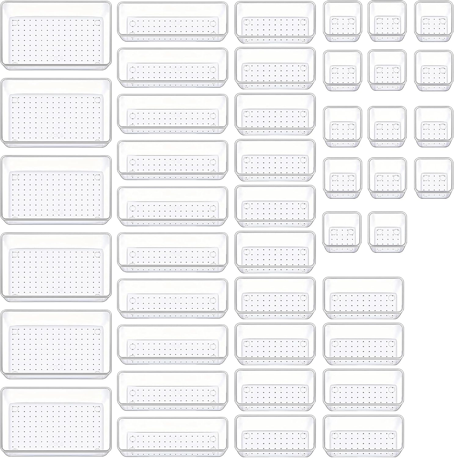 Clear Plastic Drawer Organizers Set Bathroom and Vanity Drawer Organizer Trays Storage Bins Containers for Makeup Bedroom Office (44PCS)