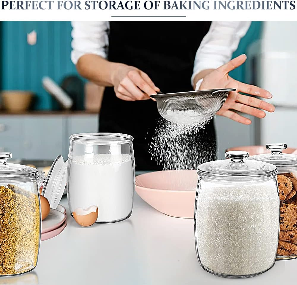 Folinstall Wide Mouth Apothecary Jar with Lid, 0.5 Gallon Glass Jar for Kitchen Storage and Laundry Room Organization, 72 Oz Clear Glass Container for Cookie, Candy, Sugar, Flour, Nuts
