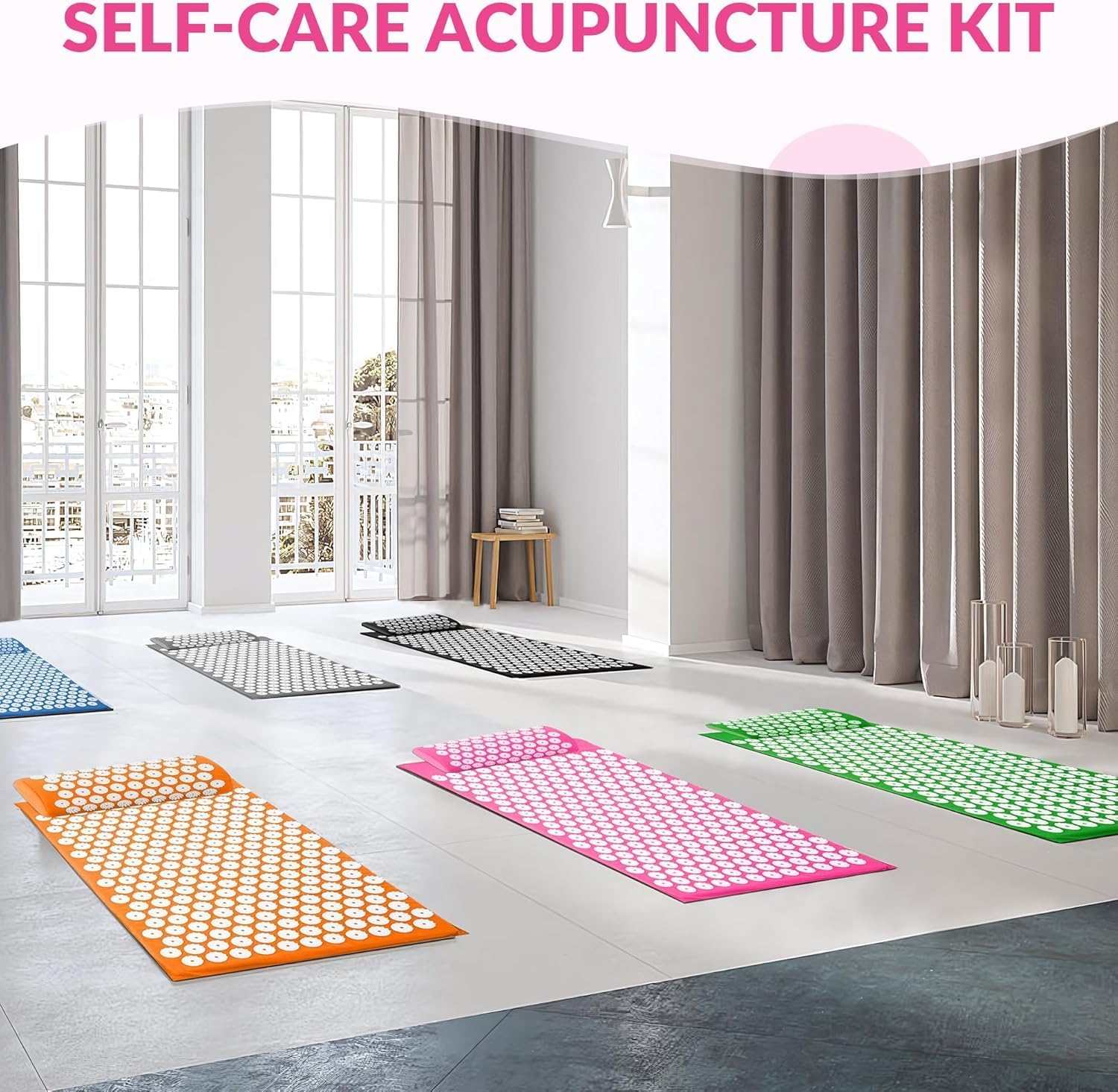 Acupressure Mat & Pillow Set for Back and Neck Pain Relief &ndash; Spiky Acupuncture Massage Mat for Muscle Relaxation, Stress Reduction & Improved Circulation (Pink) - Pink image number 6