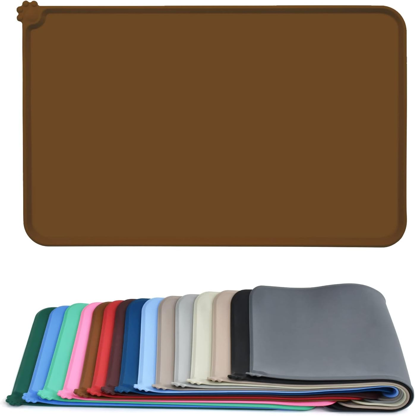 AUDWUD Silicone Waterproof Dog Cat Pet Feeding Mats,Anti-Slip Pet Bowl Mats,Fda Grade Pet Feeding Mat (M, Grey)