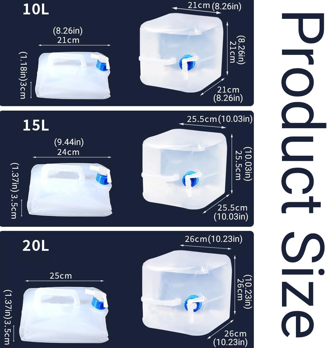 AIMALL 3Pcs Folding Camping Water Containers with Spigot &ndash; 10L 15L 20L Bpa-Free PE Portable Water Storage Buckets with Faucet and Handle for Outdoor Hiking Self-Driving Tour image number 4