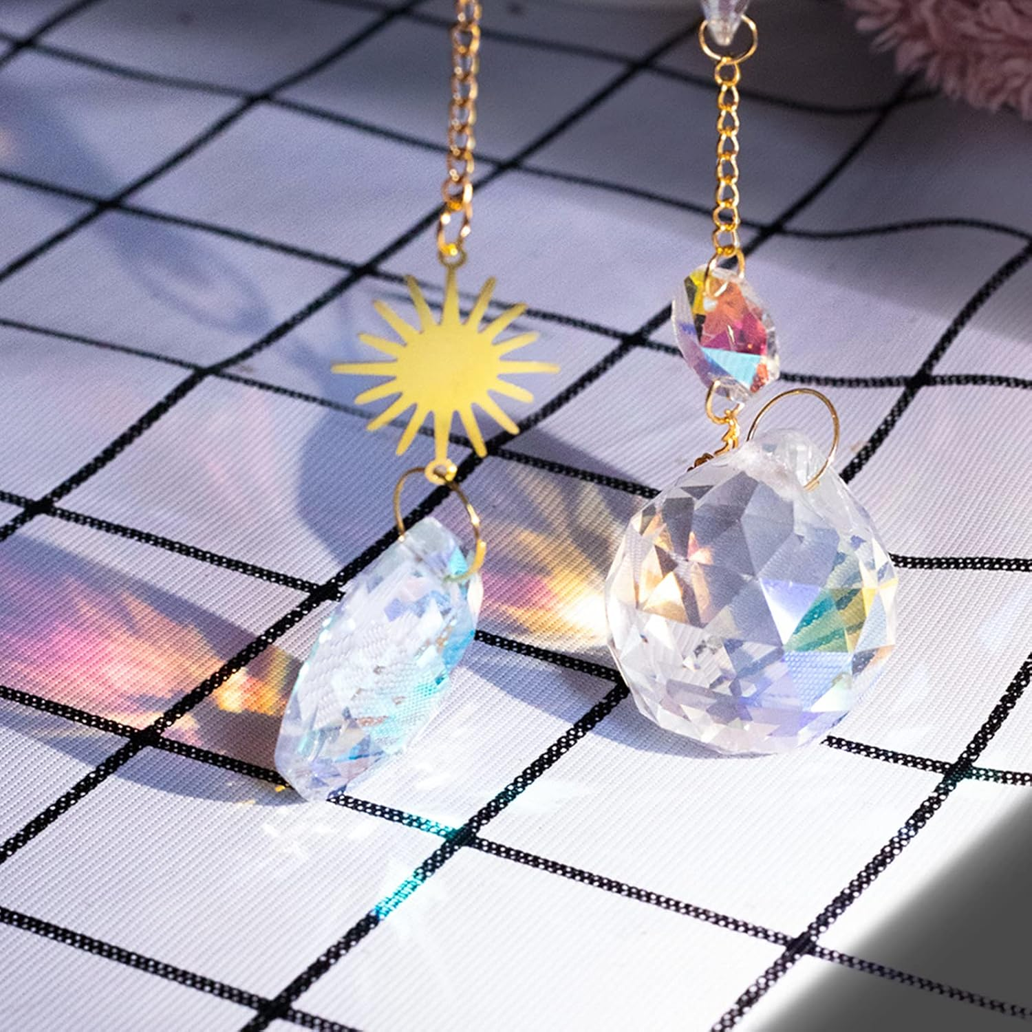 Nuyikaso 5Pcs Suncatcher Crystal Hanging Wind Chimes Rainbow Sun Moon Pendant Sun Catcher Balls for Window Home Garden Christmas Day Party Wedding Decor Gold image number 1