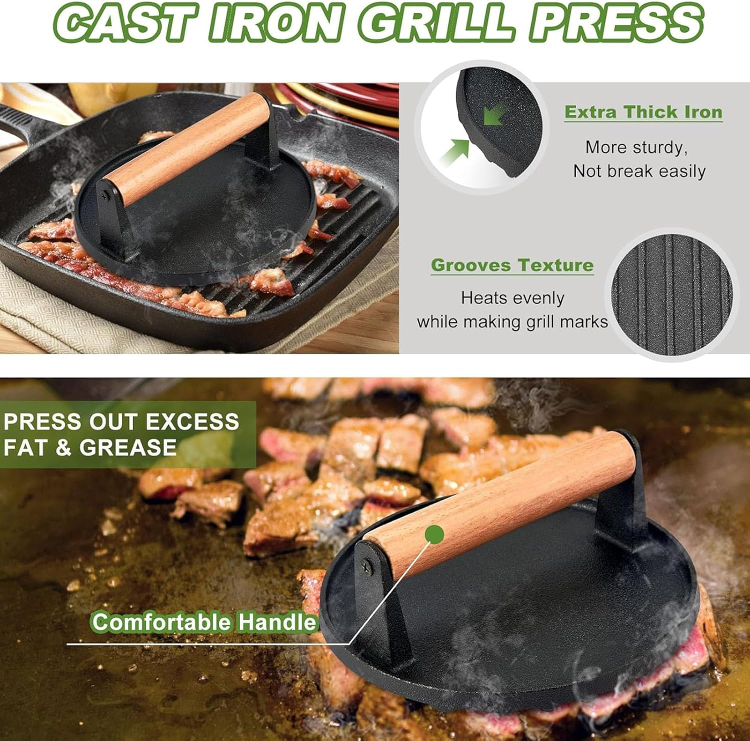 Smashed Burger Kit, Cast Iron Burger Press with Stainless Steel Griddle Spatula and Spice Dredge Shaker, Burger Smasher Griddle Accessories Kit for Griddle Grill Cooking image number 4