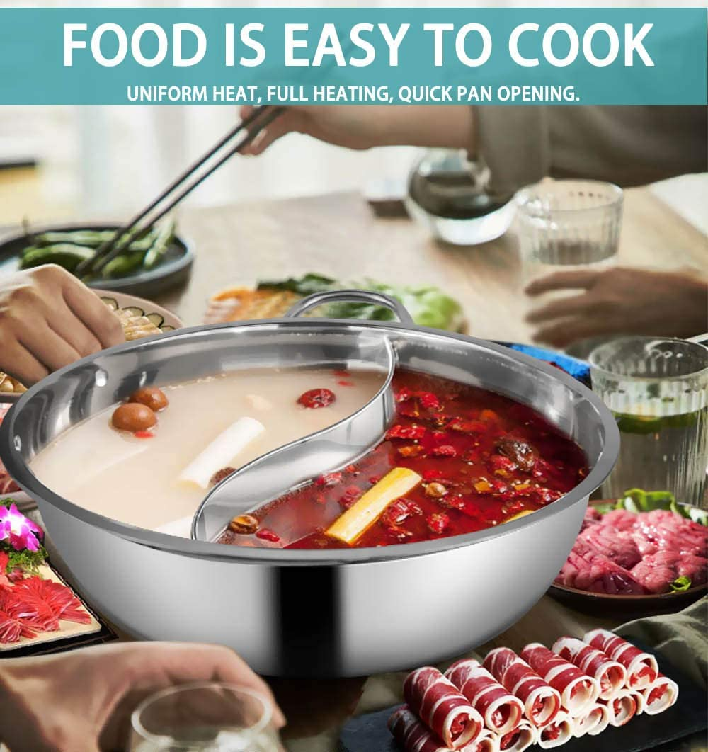 Toque Stainless Steel Twin Mandarin Duck Hot Pot Induction Cookware with Lid, Hot Pot Divider, Hotpot Divided for Induction Cooker, Gas Furnace, Electric Furnace, Ceramic Hob(36Cm)