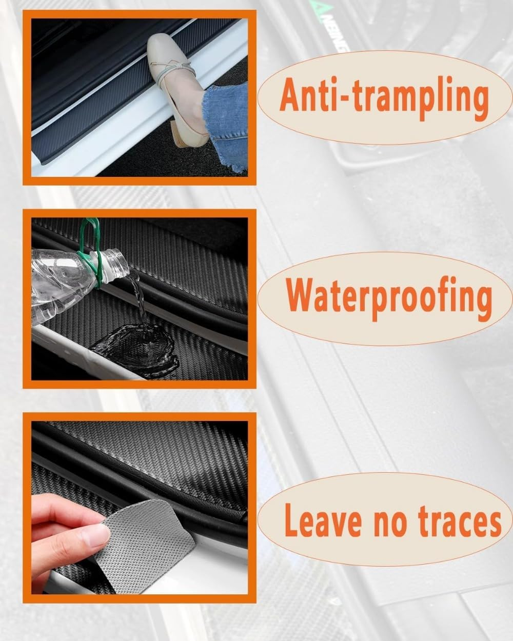 4PCS Door Sill Protectors for RAM 1500, Carbon Fiber Leather Door Sill Sticker for Dodge RAM 1500, Interior Decoration (Red) - White image number 6