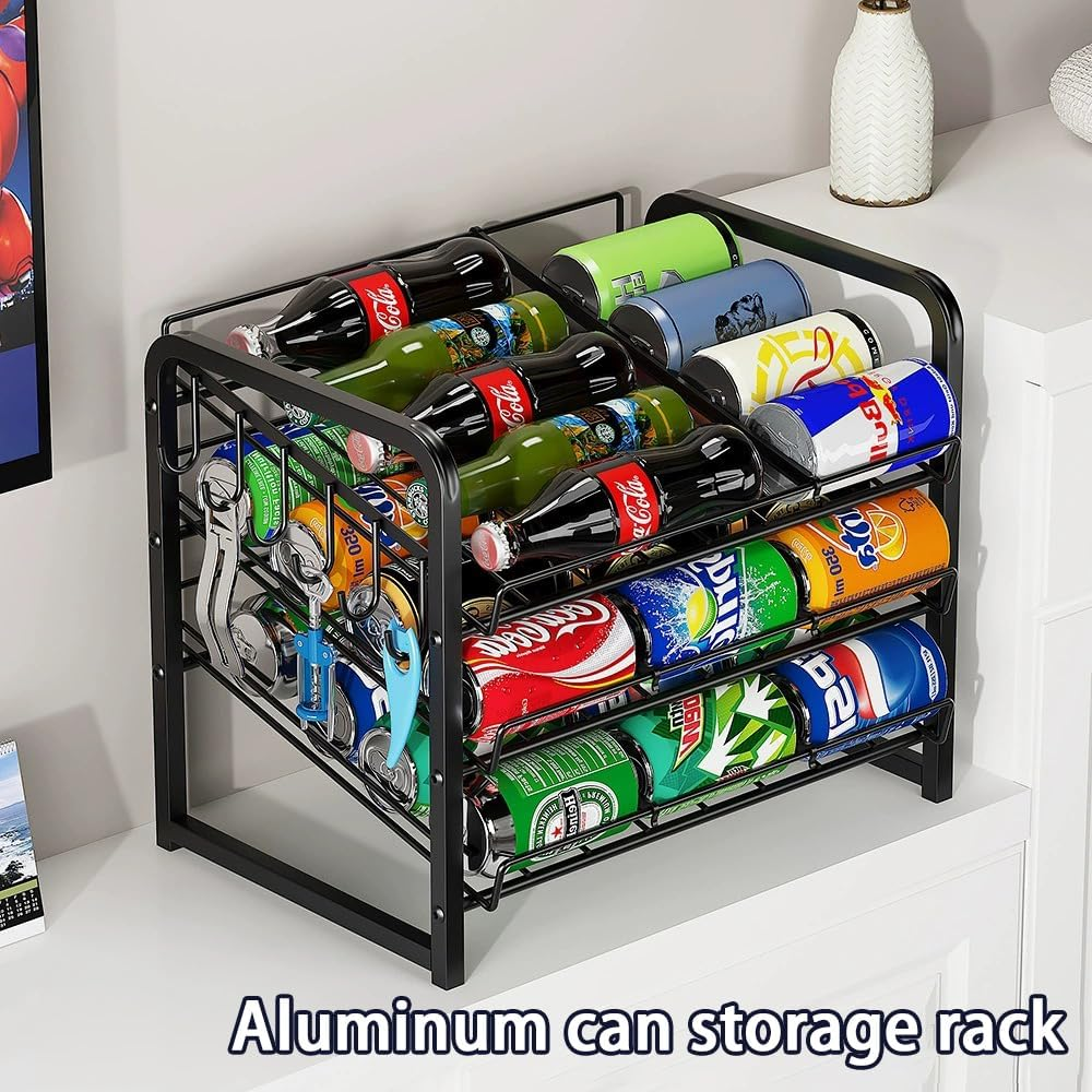Shukichi 3-Tier Stackable Can Organizer for Pantry and Kitchen, Can and Bottle Dispenser, Multi-Scenario Storage for Soda, Canned Food, and Drinks, Black image number 1