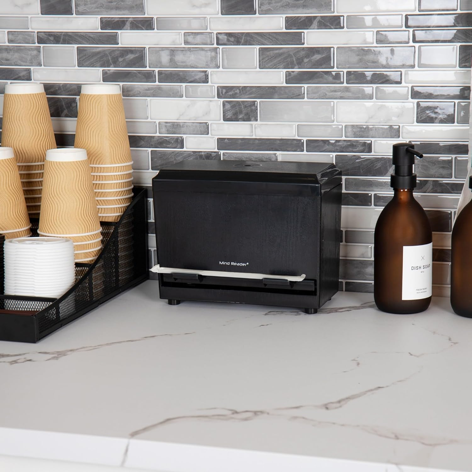 Mind Reader Anchor Collection, One Touch Straw Dispenser, Countertop Organizer, Black 4.5 X 9.25 X 7 image number 2