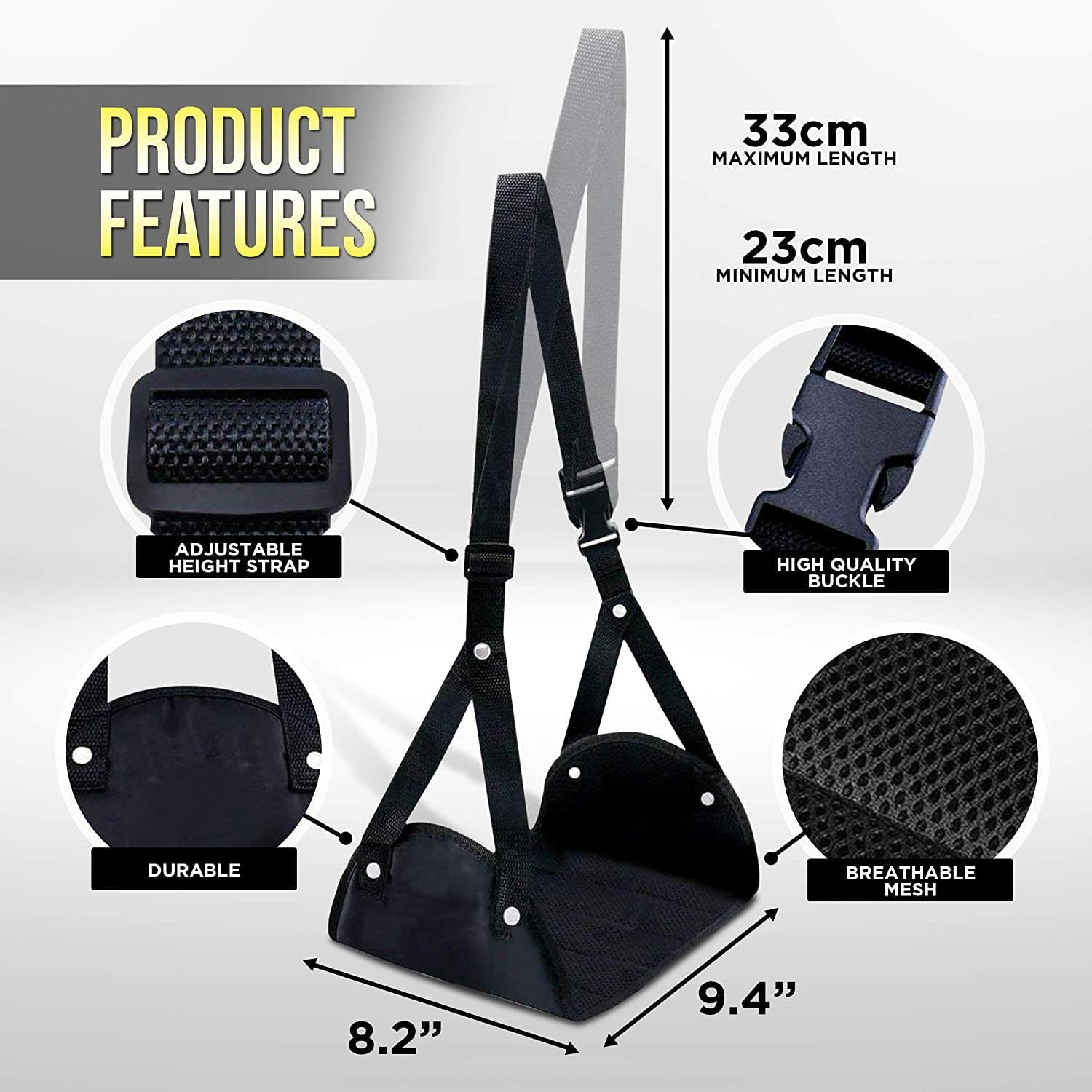 Airplane Footrest Made with Premium Memory Foam, Airplane Travel Accessories, Footrest Hammock, Portable Airplane Foot Rest Used in Office/Plane/Home, Hammock Leg Rest Adjustable Height image number 2