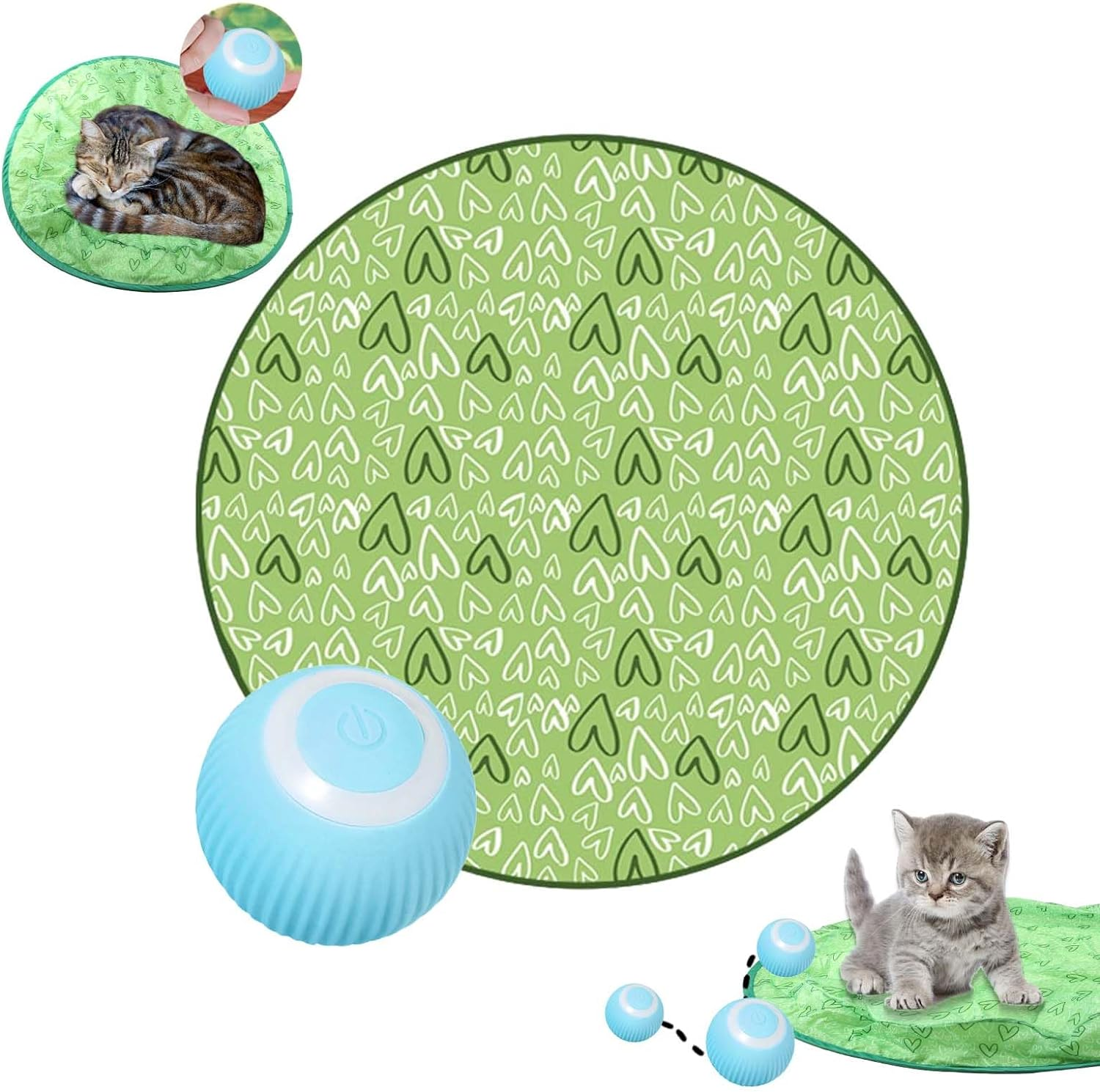2 in 1 Interactive Simulated Hunting Cat Toys, Cat Tunnel Toys, Electronic Concealed Motion Cat Toys, Cat Mats with Smart Rolling Balls