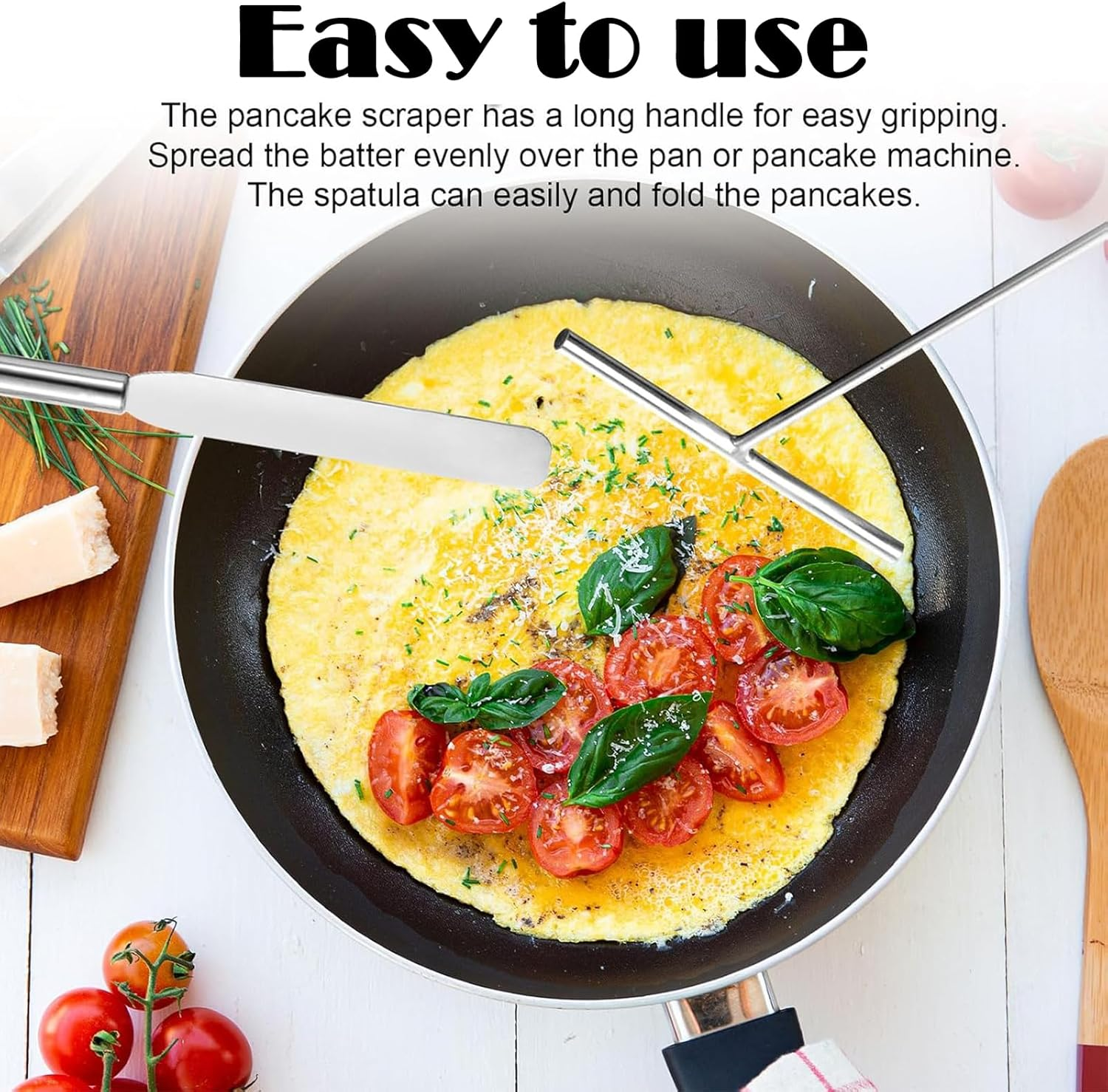 Set of 3 Crepe Distributors, Crepes Distributor and Spatula, Stainless Steel Crepe Turner, Dough Distributor, Crepes Spatula, T-Shape Crepe Maker Accessories for Home, Kitchen, Baking, Cooking, Baking image number 2