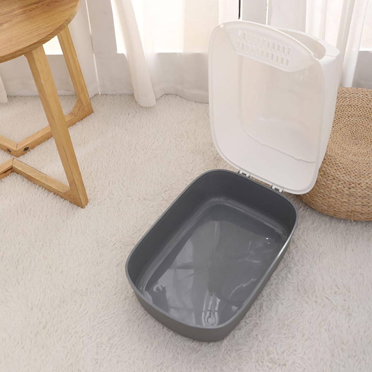 Enclosed Cat Litter Box, Sturdy Structure Odor Proof Scratch Resistant Kitten Toilet Box Cat Potty, Portable Cat Toilet Enclosed Litter Box Kitten Toilet for Indoor Cats Grey image number 4