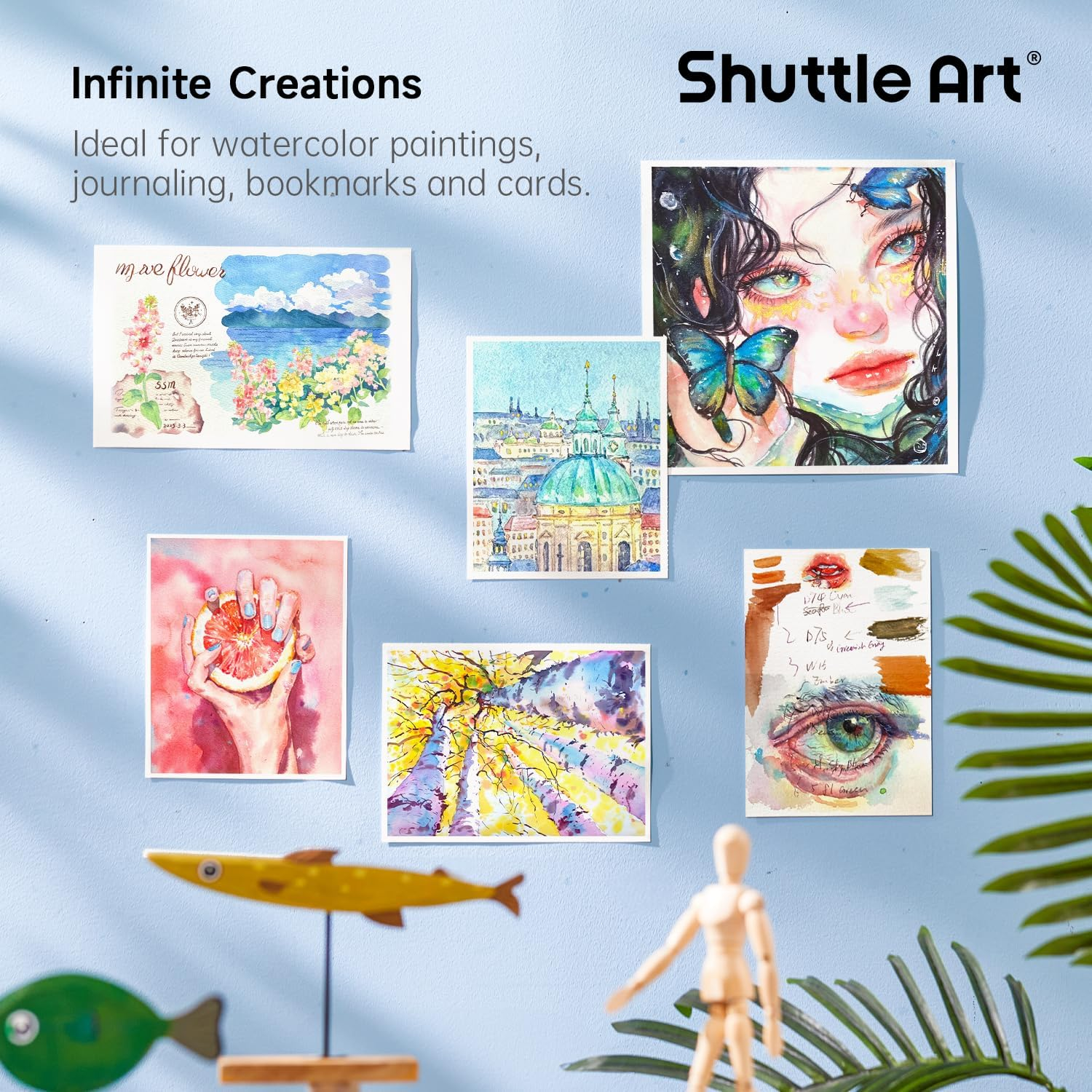 Shuttle Art 48 Colours Watercolour Paints, Watercolour Paint Set with 3 Paint Brushes Easy to Blend Colors, Non-Toxic Perfect for Kids Adults Beginners Artist Watercolour Painting image number 1