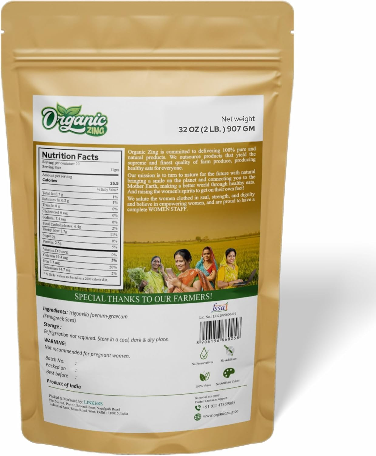 Organic Zing Fenugreek Seeds - 907 G / 32 Oz | Whole Spice Seeds for Cooking & DIY Food Recipes image number 3