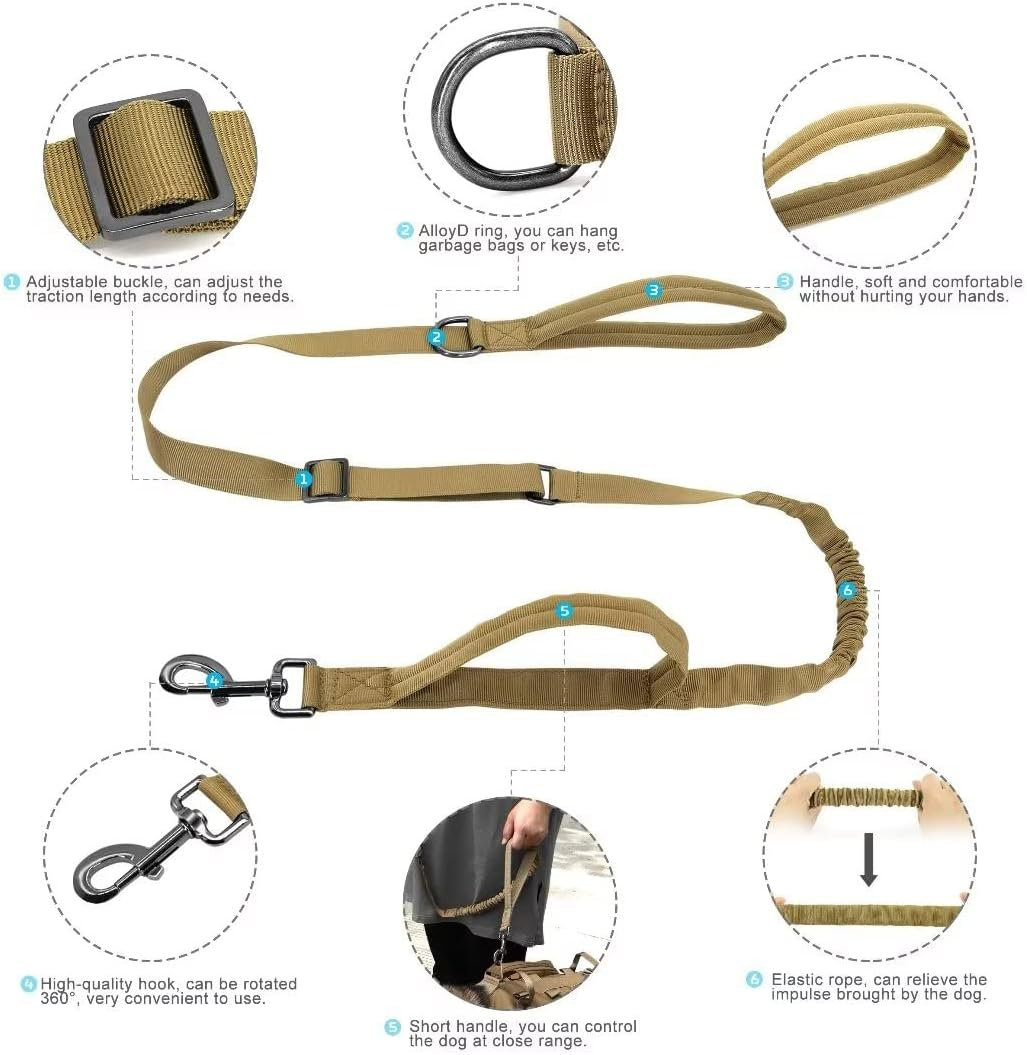 Beirui Robust Tactical Dog Harness Lead Backpacks Set with 2 Patches for Medium Large Dogs, No Pull Safety Harness, Dog Tactical Vest with 2 Metal Buckles & Handles, Brown, M image number 2