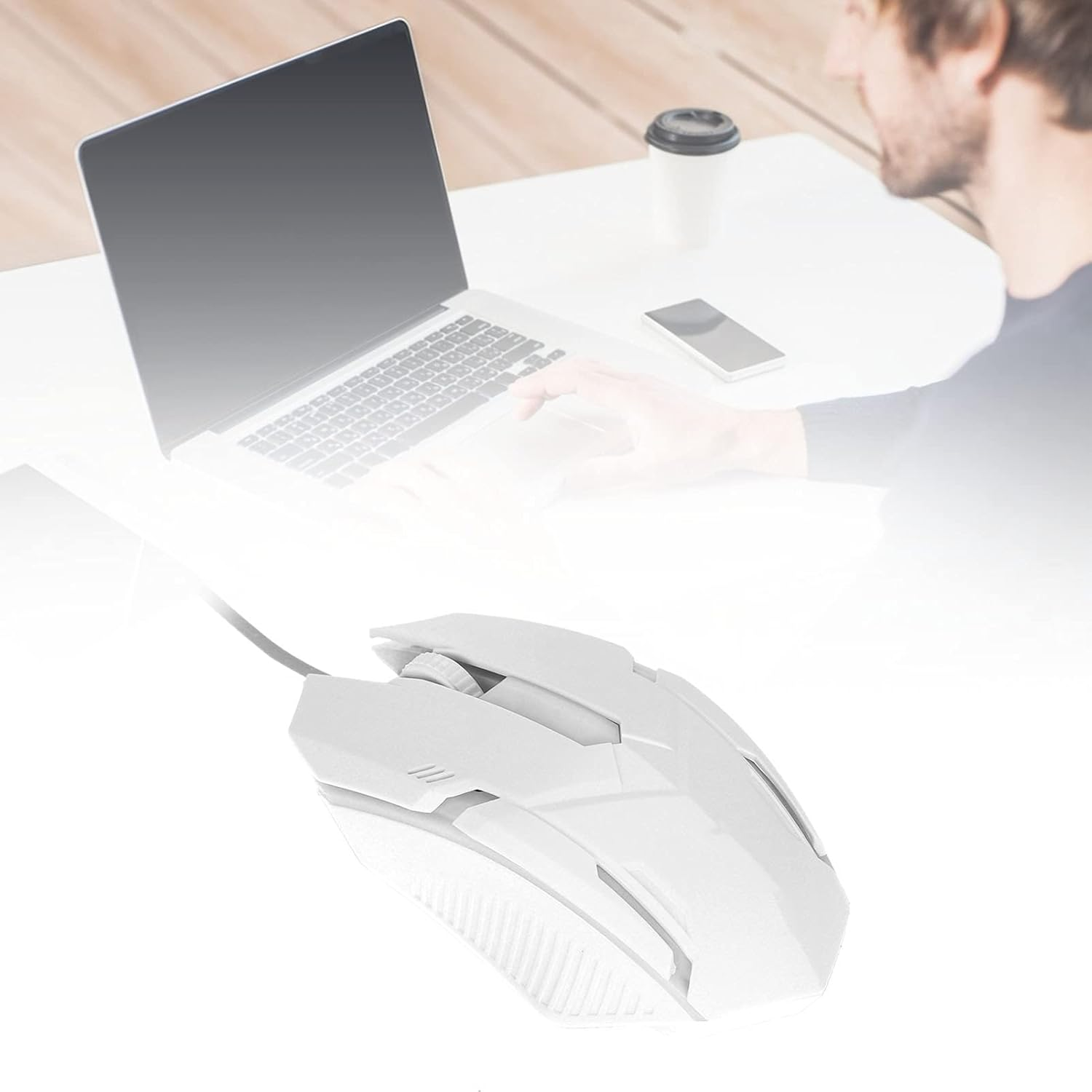 USB Wired Mouse,Portable RGB Backlight,Ergonomic Computer Gaming Mouse Mice,For Laptop Pc,For XP/7/8/10 (White) image number 5