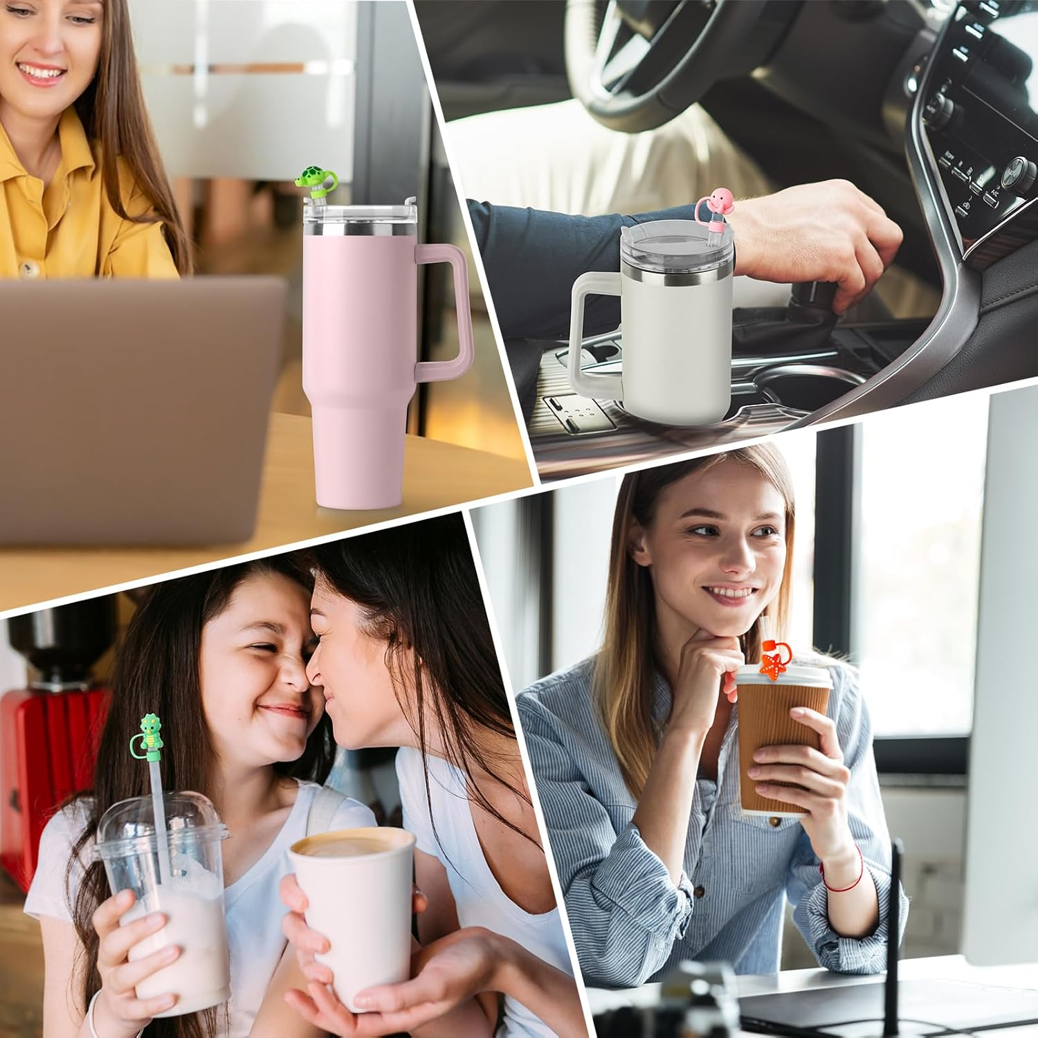 VVAYHUA 6Pcs Cute Animals Straw Covers Cap for Stanley Cup & Simple Modern, Silicone Straw Tips 0.4In/10Mm for Accessories image number 2