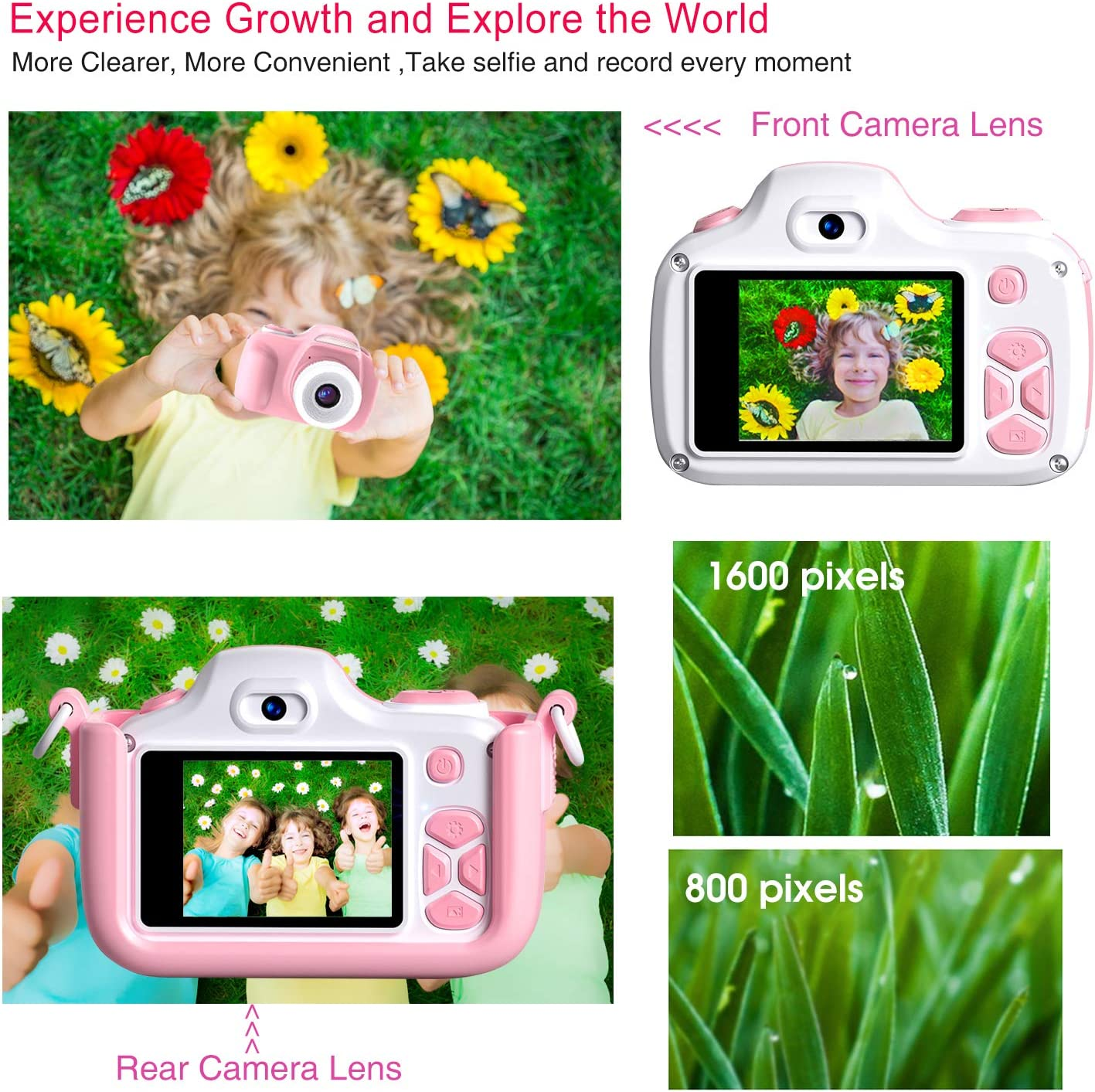 Bluefire 16MP HD Digital Camera for Kids, 2In IPS Screen Children Selfie Camera with Cartoon Silicone Cover & 32GB SD Card, Christmas/Birthday 4-11 Year Old Boys & Girls(Pink) image number 2