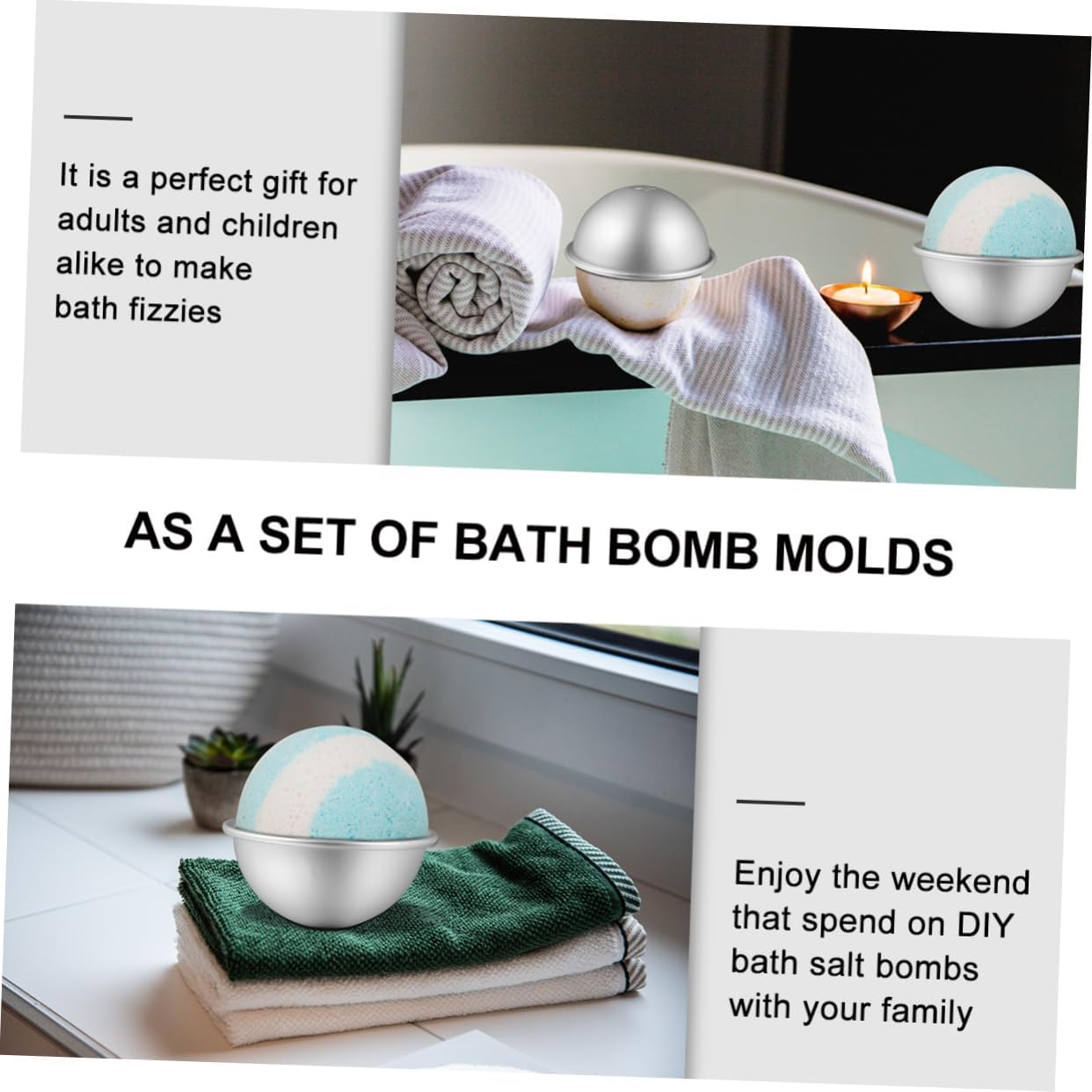 SHINEOFI 4Set DIY Bath Bombs Molds Kit Aluminum Alloy Bath Bomb Molds Non-Stick Safe for Family