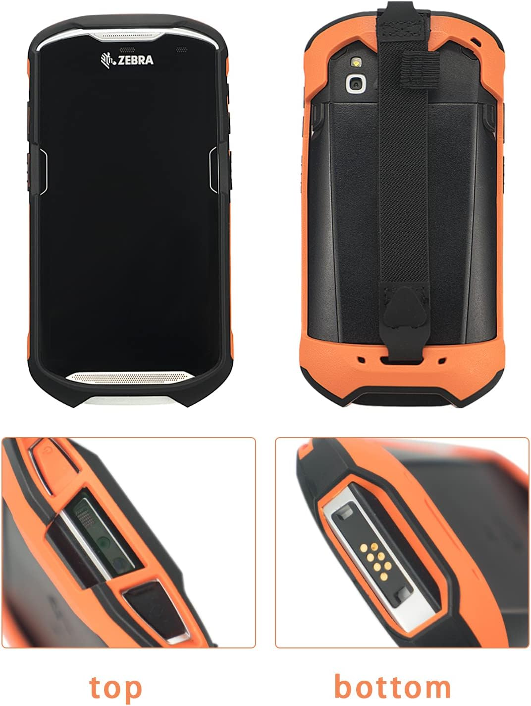 Protective Cover Case Rugged Boot with Hand Strap for Zebra TC51 TC52 TC56 TC57 Tc510K,Case for Handheld Barcode Touch Mobile Computer,Scanner Accessories (Orange) - Black image number 7