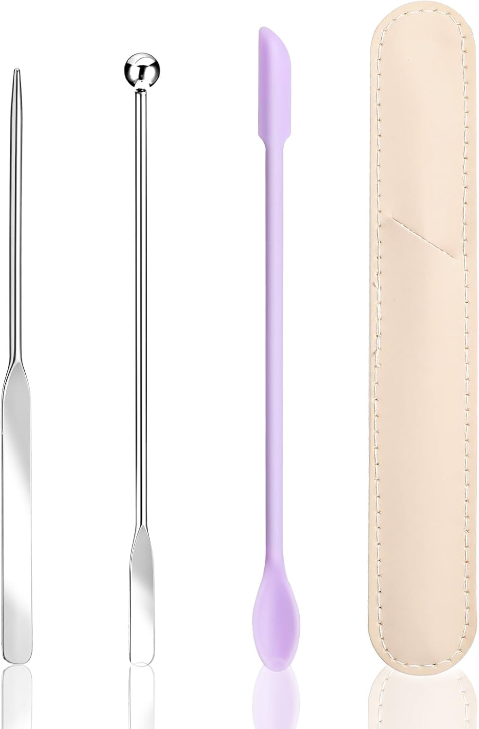 Makeup Spatula, Stainless Steel Depotting Spatula with Silicone Cosmetic Tools Make up Accessories for Cosmetics Mixing Blending Foundation Small Area of Face image number 1