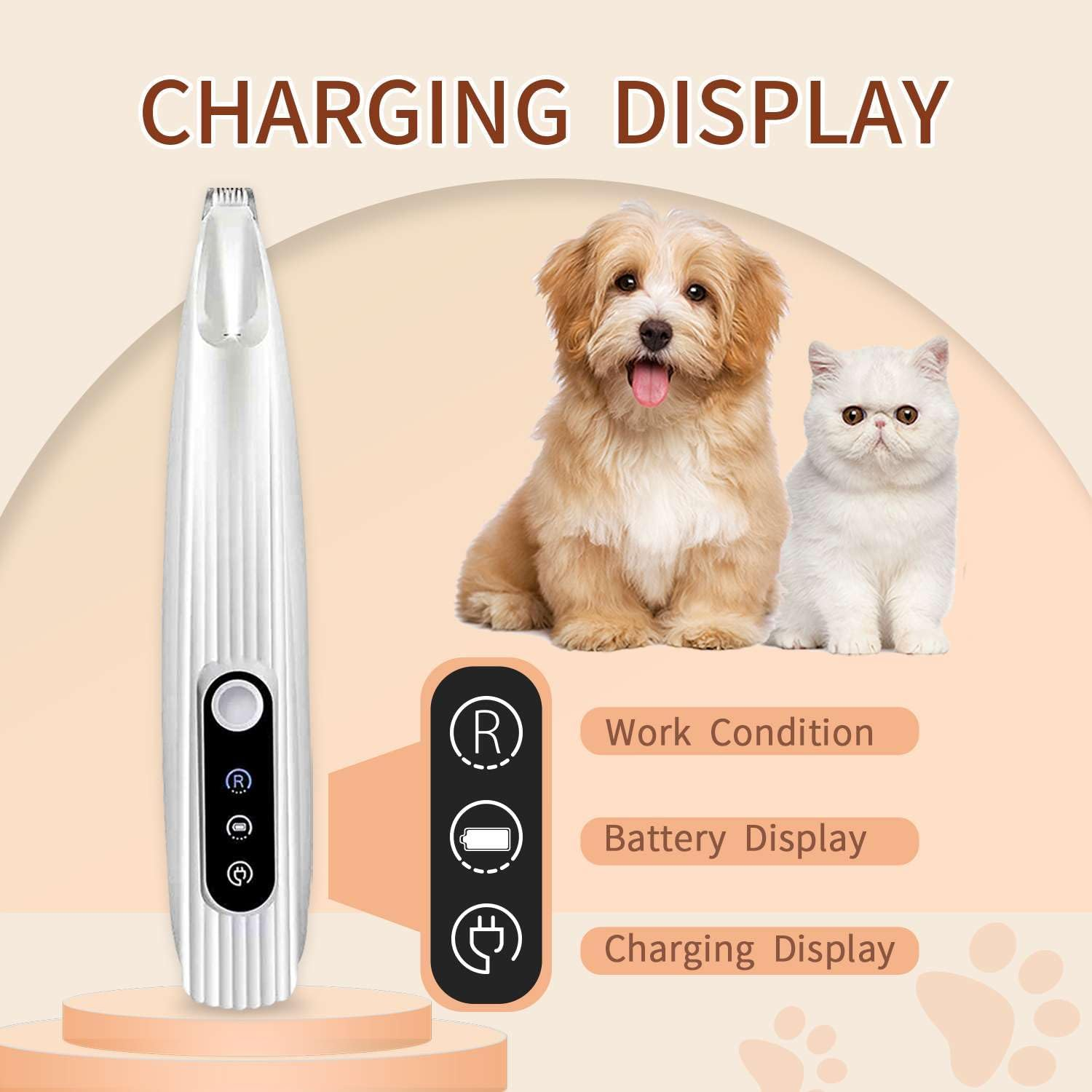 Dog Paw Trimmer, SBERAY Paw Trimmer for Dogs, Quiet Electric Pet Hair Clippers Grooming Kit with LED Display, 35Db Low Noise, Rechargeable Clipper for Dogs Cats Paws, Eyes, Ears, Face, and Rump image number 3