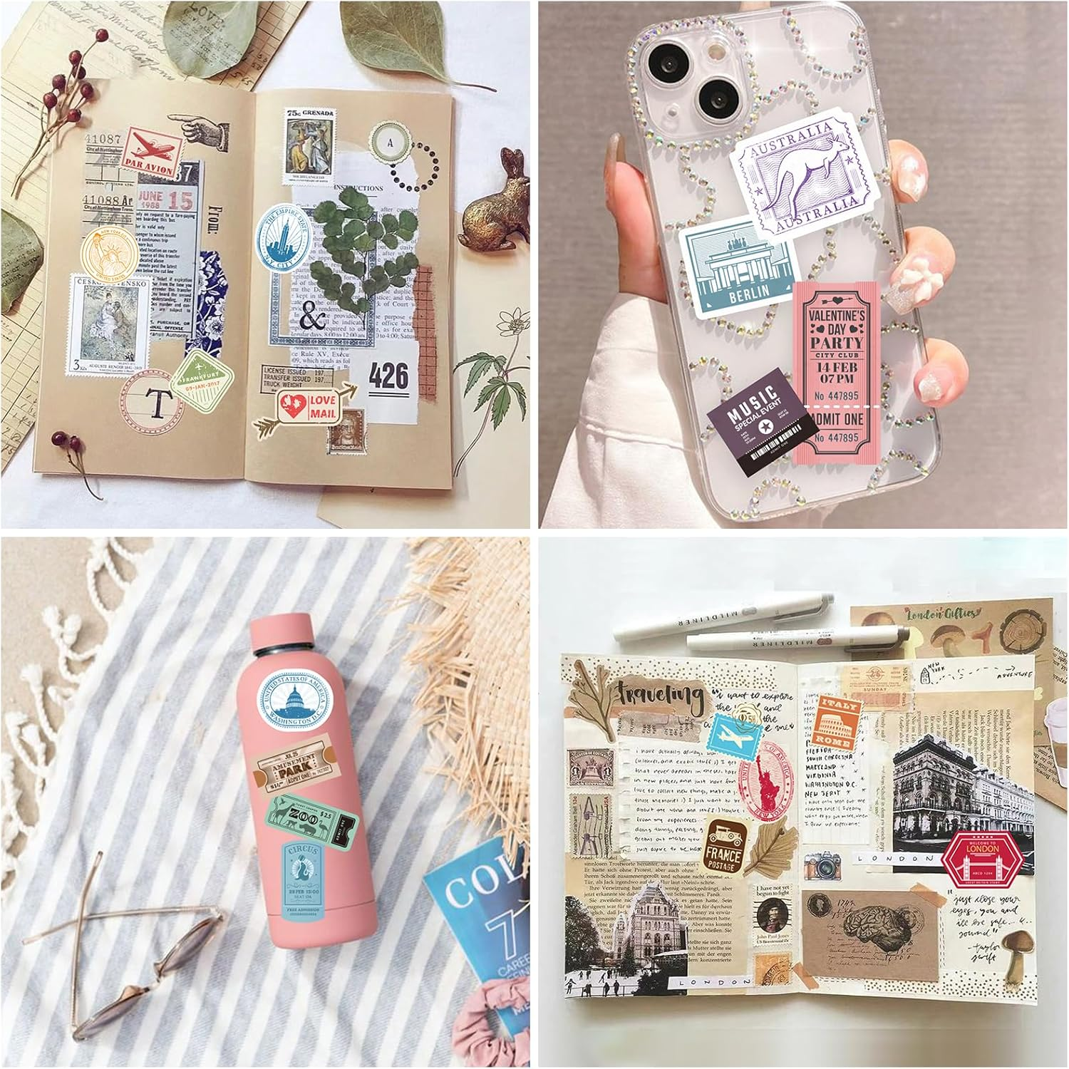 Prstincol 300 Pcs Vintage Travel Stickers Ticket Stickers for Journaling,Luggage Stickers Stub Stickers Vintage Stickers for Junk Journal Crafts Laptop Water Bottle Album Scrapbook image number 2