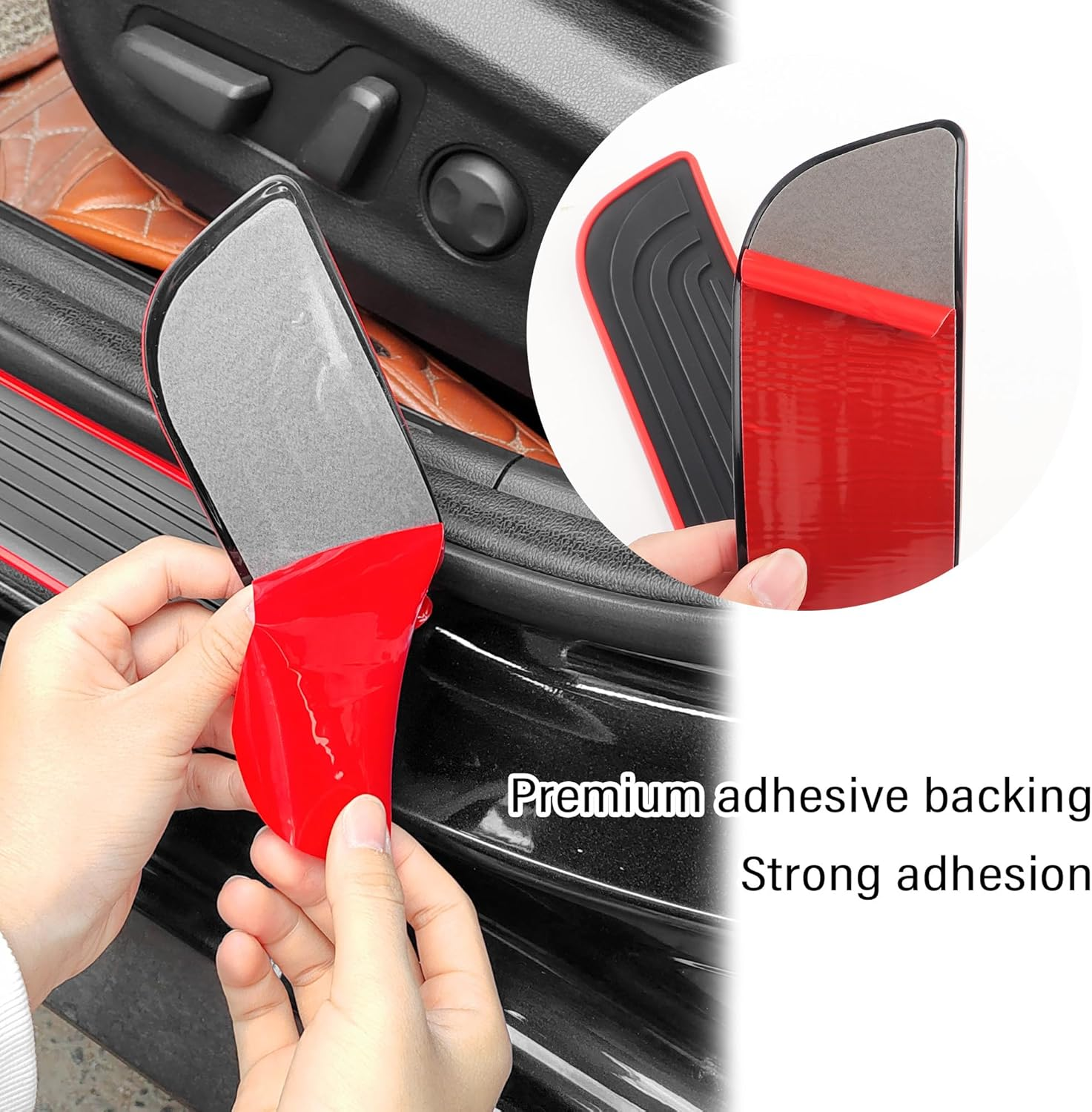 4PCS Car Door Sill Protector,Anti-Scratch & Waterproof Car Door Sills Scratch Protection,Universal Car Exterior Accessories Automotive Door Entry Guard for Car,Truck,Suv (Black Red, Width 1.96") image number 2