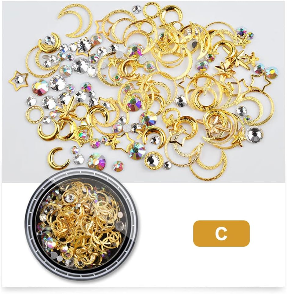 3D Moon Star AB Rhinestone Gems Pearl Nail Art Decor Decals Glitter Sequins AU #XY02