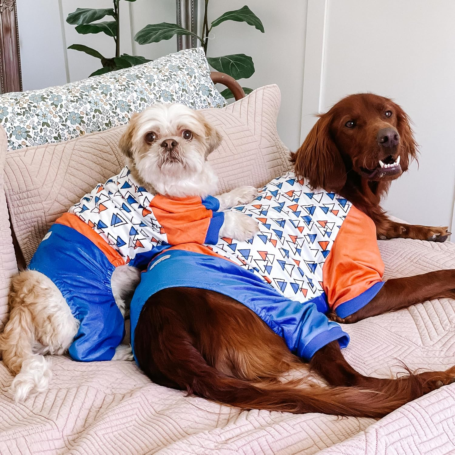 Huskimo Dog Pyjamas Triangle Blue 67Cm &ndash; Soft Dog Pajamas for Winter, Cute Triangle Print, Press-Stud Closure, High Cut Belly, Machine Washable, 8 Size