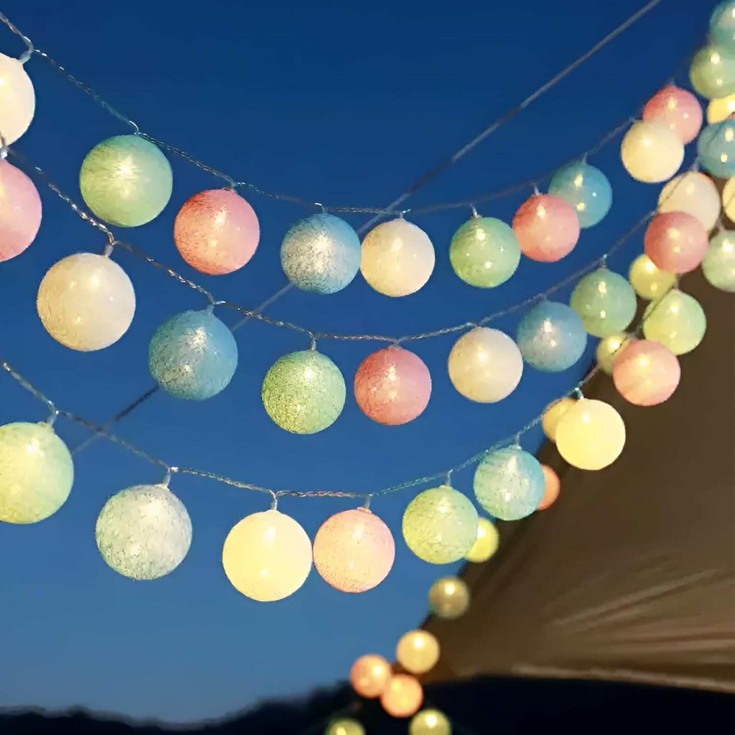 Xmart Fairy Lights Indoor Battery 20 LED 3 Metres / 2.36 Feet Cotton Swab Lamp External Battery Fairy Lights Balls for Holiday Party Living Room Wedding Balcony (Macaron Colour) image number 4