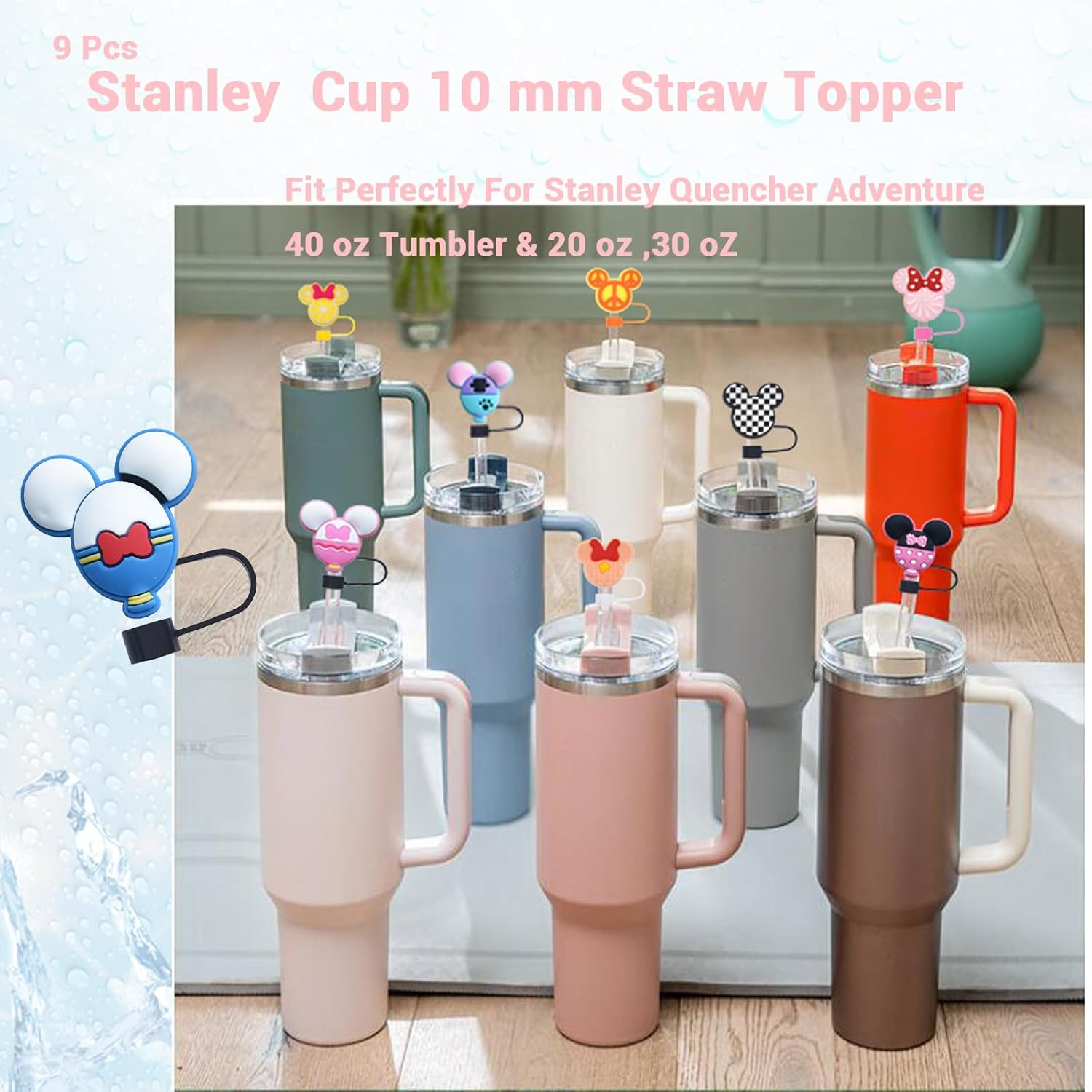 9 Pcs Silicone Straw Covers Cap for Stanley 20 30&40 Oz Cup,10Mm Diameter Different Cute Mouse Ears Straw Toppers for Stanley 40Oz Tumbler, Dust-Proof Straw Caps for Water Bottle (Cute Micke) image number 4
