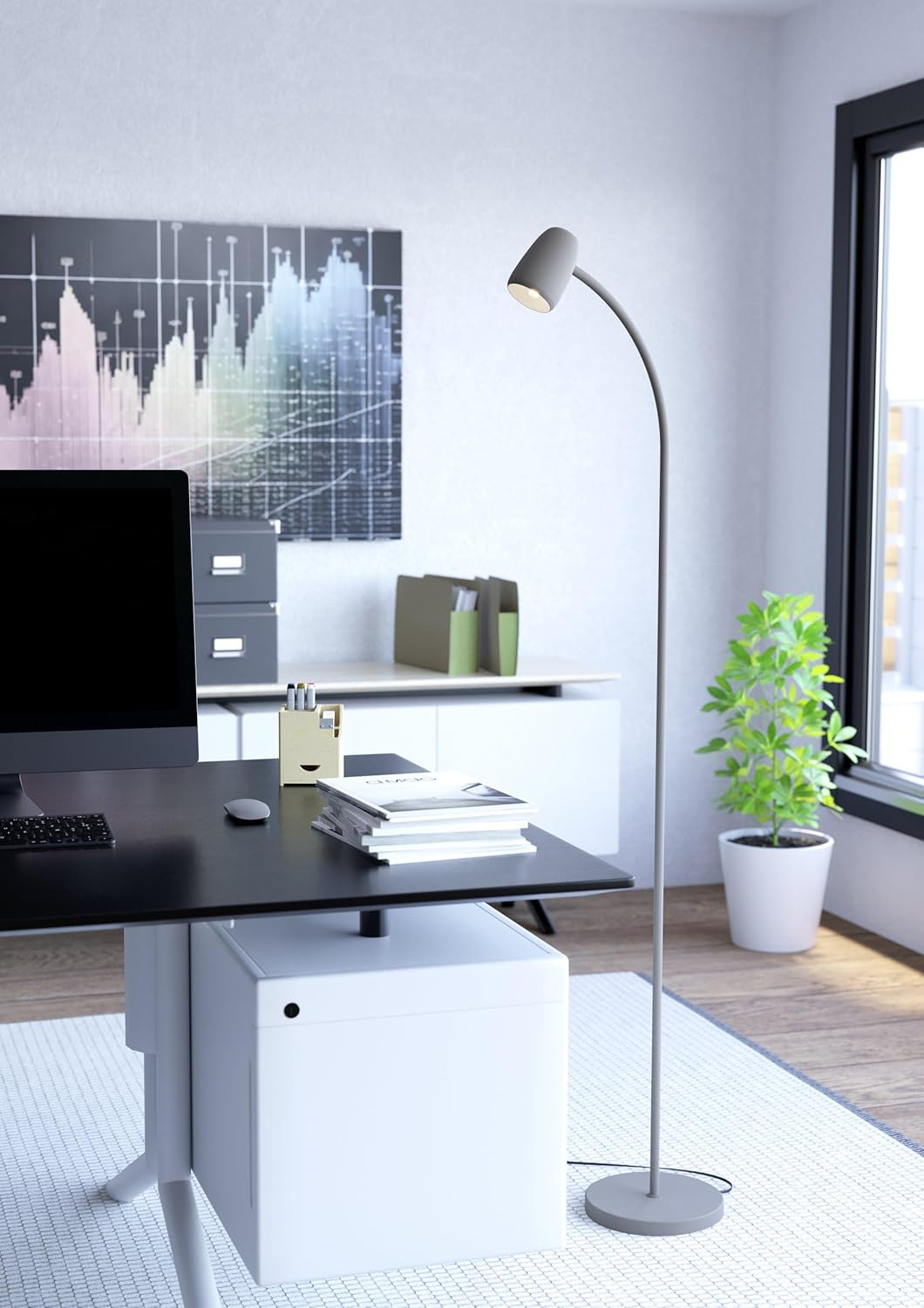 Eglo Carlo Living Room Floor Lamp, Adjustable Reading Lamp with Flexible Arm, Sand Coloured Metal, E14 Socket, Height 170 Cm image number 2