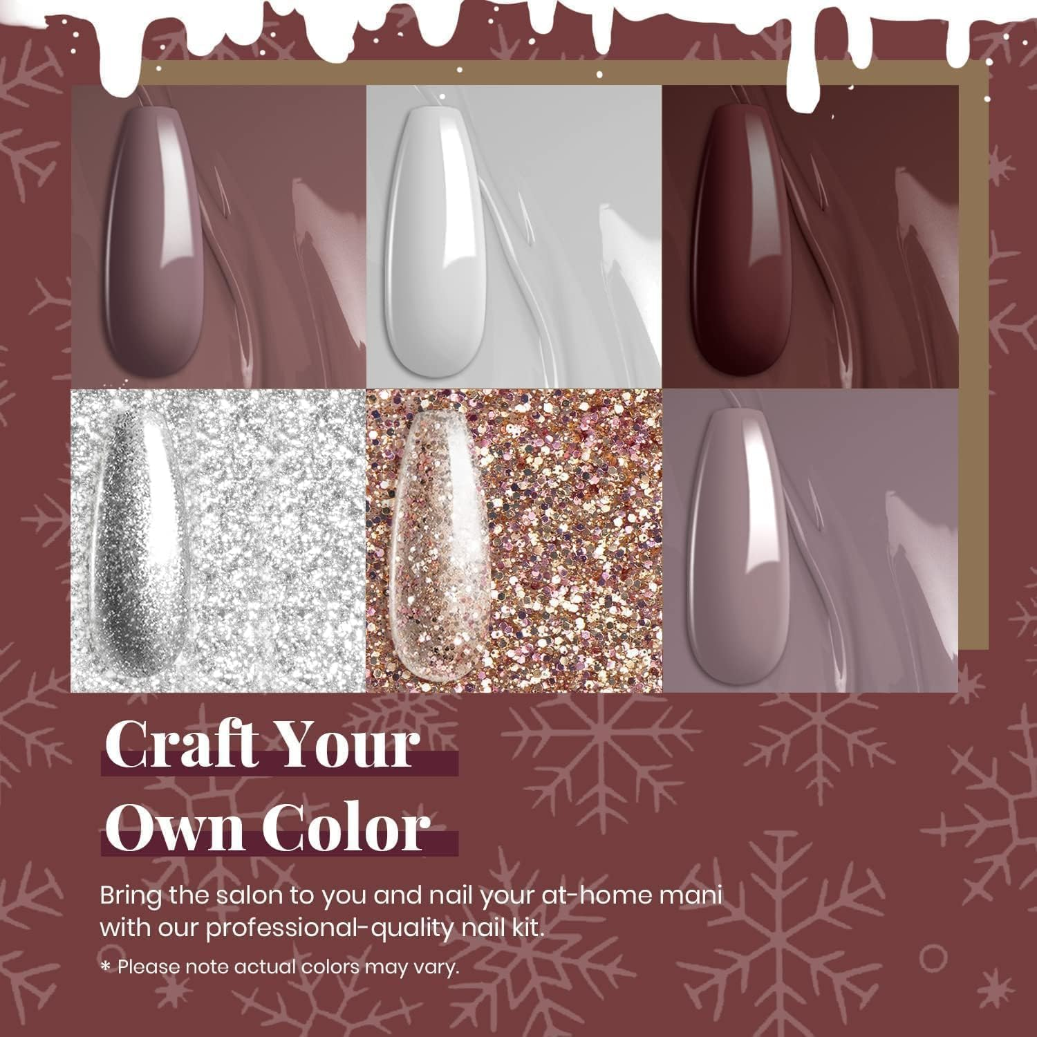 Beetles 6 Colors Burgundy Red Gel Polish Starter Kit with 48W UV LED Light, Base, Matte Top Coat, Glitter Polish Set for DIY Home Manicure - Women and Girls image number 2