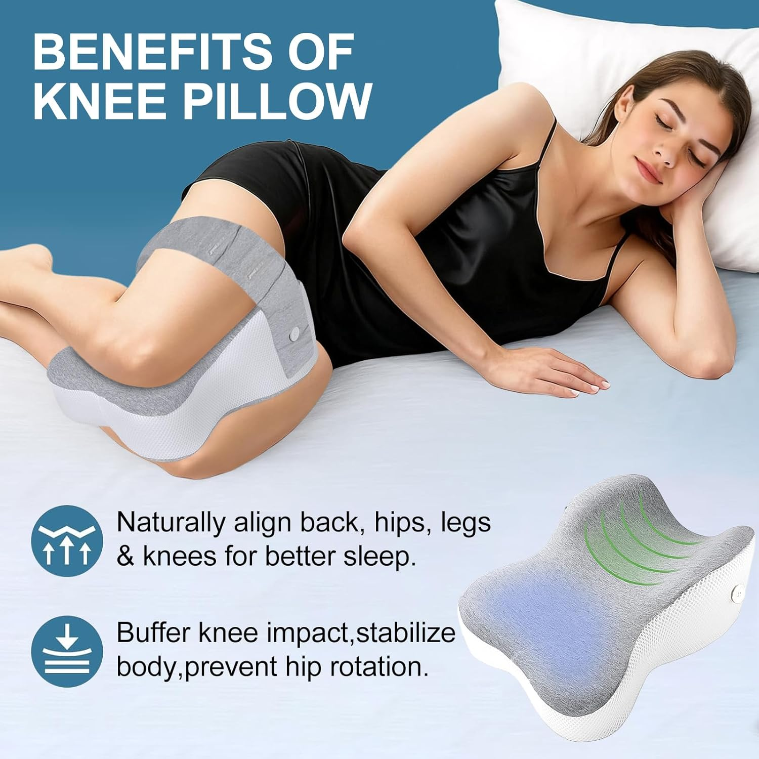 Knee Pillow Leg, Ergonomic Side Sleeping Pillows, Large Comfortable Memory Foam Leg Pillows with 4-Level Adjustable Strap for Side Sleeper, Leg Support Cushion with Removable & Washable Cover image number 2
