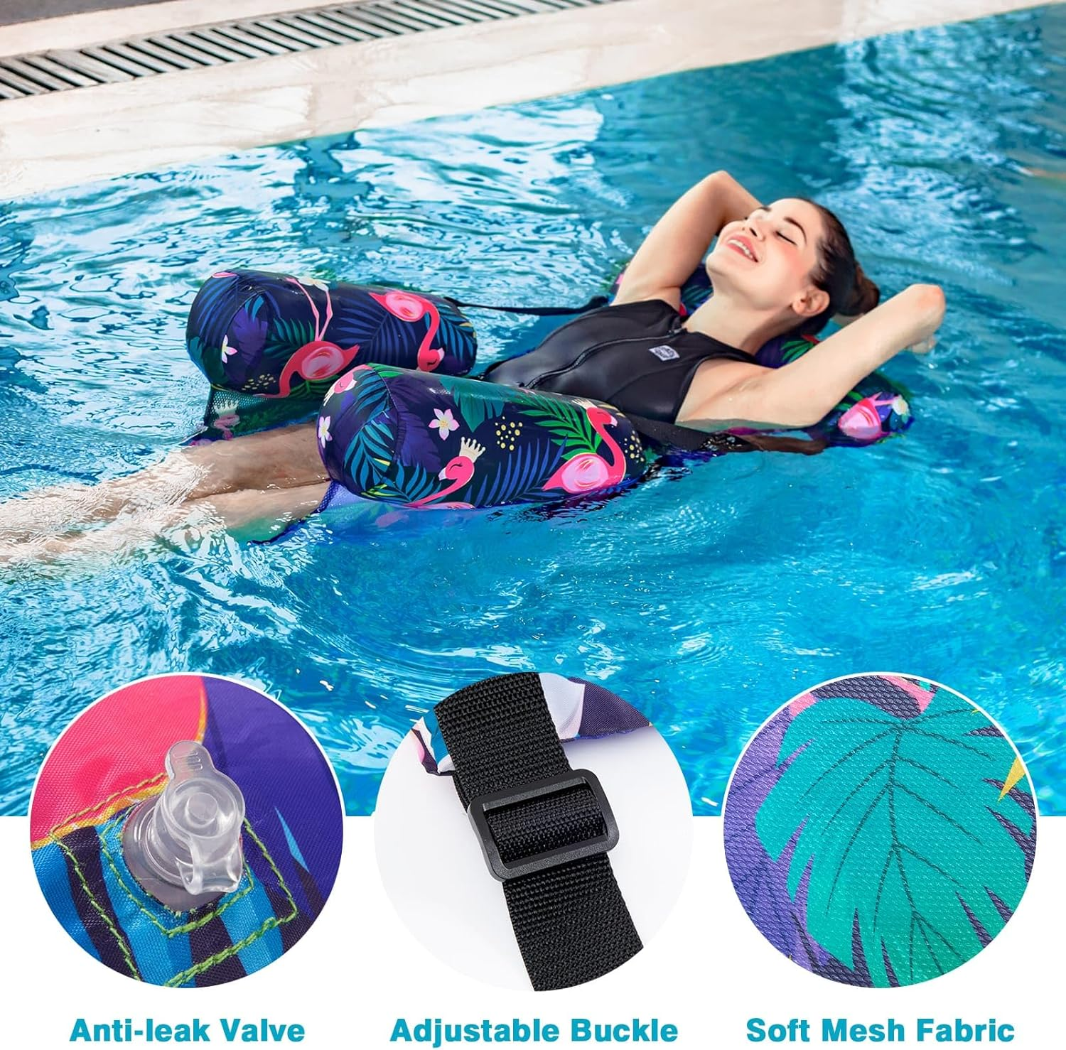 Pool Chair Float - Inflatable Pool Float for Adults Green Plants Floating Pool Chair Lounge Adjustable Fabric Pool Float Hammock for Swimming Pool Beach Lake Summer image number 2