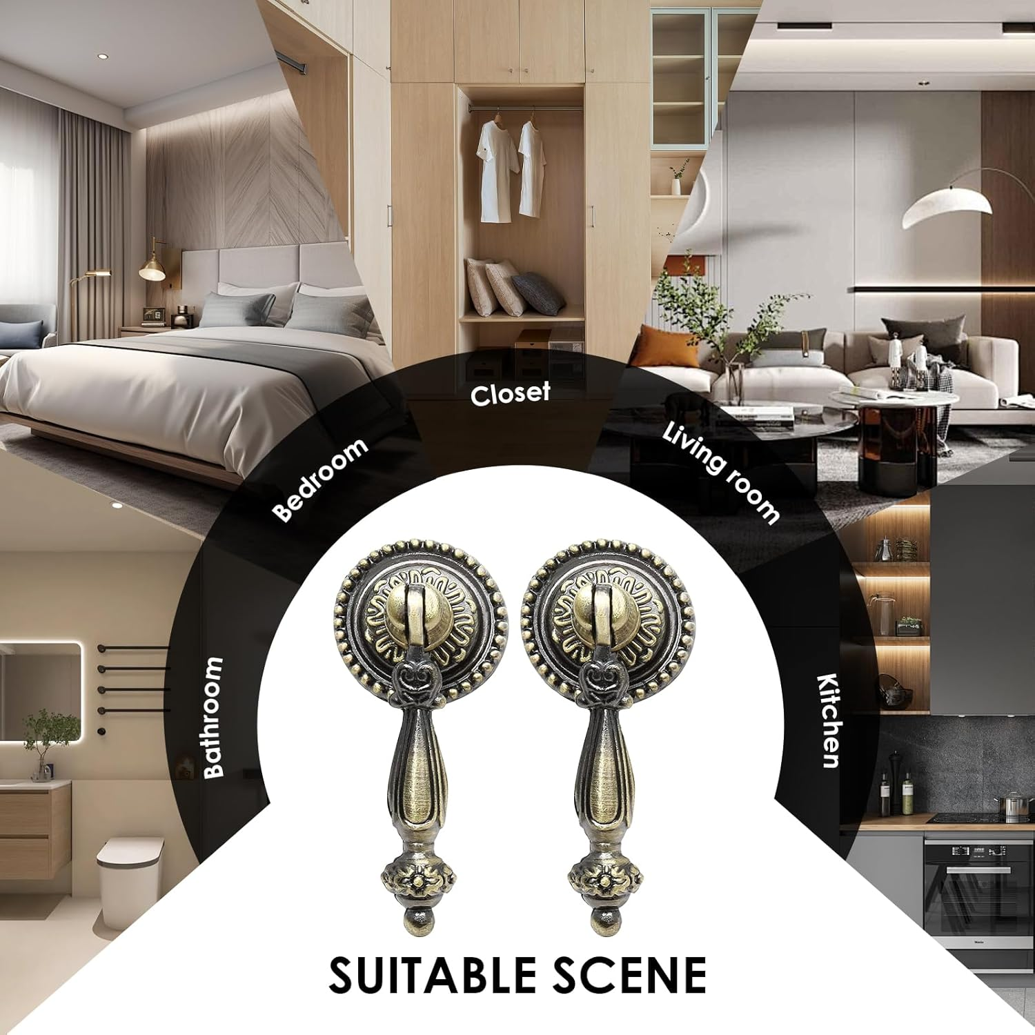 Chris.W 4 Pack Antique Bronze Cabinet Pull Handles &ndash; Vintage Tear Drop Drawer Knobs, Decorative Metal Pulls for Dresser, Cupboard, Closet, Furniture(Screws Included) image number 2