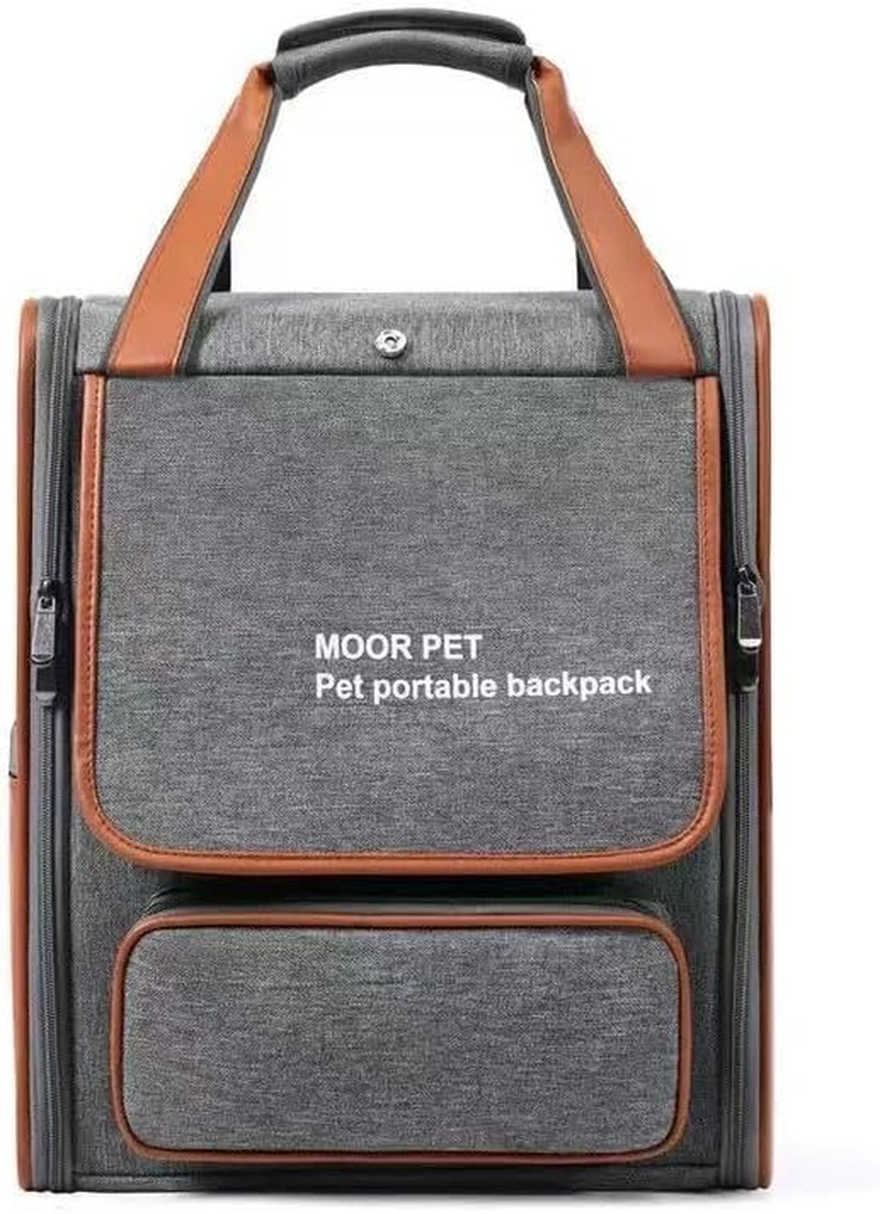 Soft-Sided Pet Carrier, Collapsible Travel Carrier for Cats and Puppies, Portable with Multiple Pockets (Gray-Backpack)
