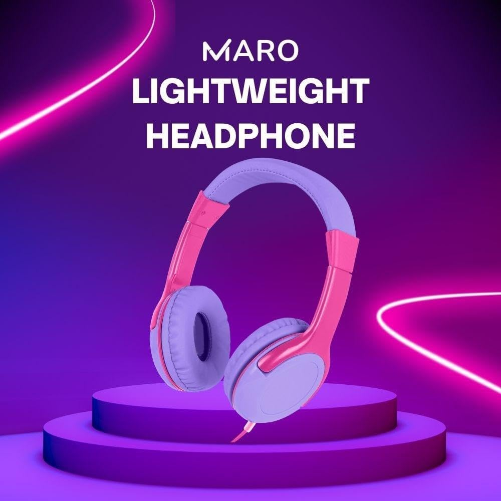 Maro Kids Headphones, Toddler over Ear Headset with Adjustable Headband, Hearing Protection, Volume Limit for Gaming, Music, Airplane, 3.5Mm Jack, Pink image number 1