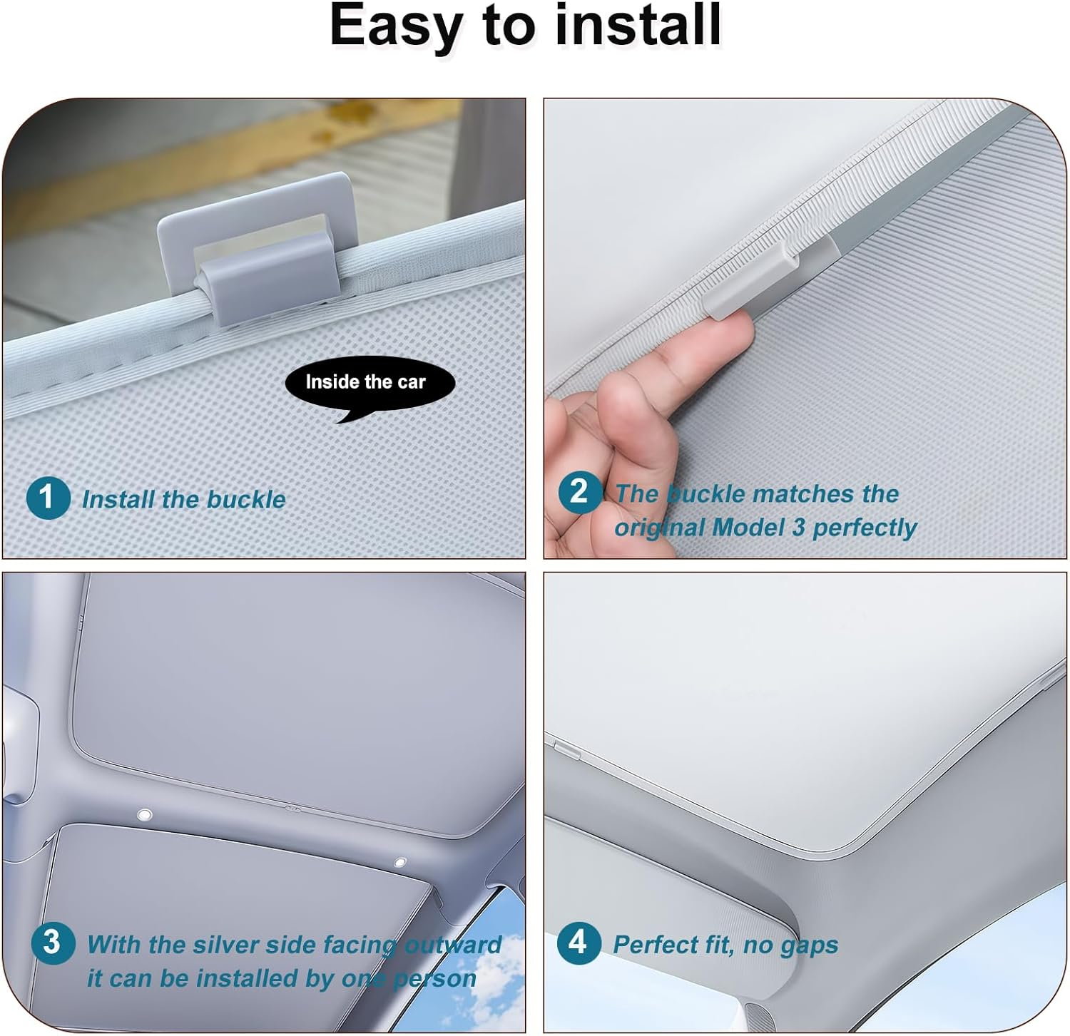 Tesla Model 3 Roof Sunshade,Nano Ice-Crystal Coatings,High-Strength Memory Metal Frame,Fit Panoramic Glass Roof Sun Shade,Accessories for Tesla Model 3 2025&ndash;2024 Highland,2Pcs(Gray) - Gray image number 2