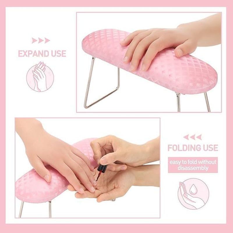 WOYAODONG Nail Arm Rest Microfiber Leather Nail Pillow Hand Rest Leather Manicure Pillow Stainless Steel Stand Nail Cushion Nail Art Hand Pillow Nail Arm Holder for Women Girls Nail Art Decoration (Pink) image number 4