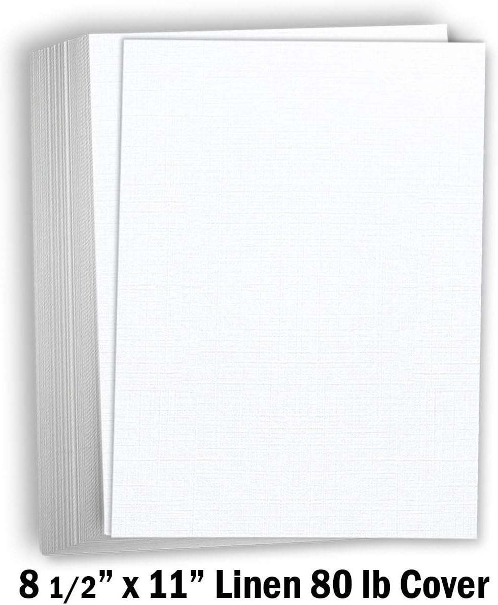 Hamilco White Resume Linen Textured Cardstock Paper - 8 1/2 X 11 Thick Heavy Weight 80 Lb Cover Card Stock for Printer Bright White image number 1