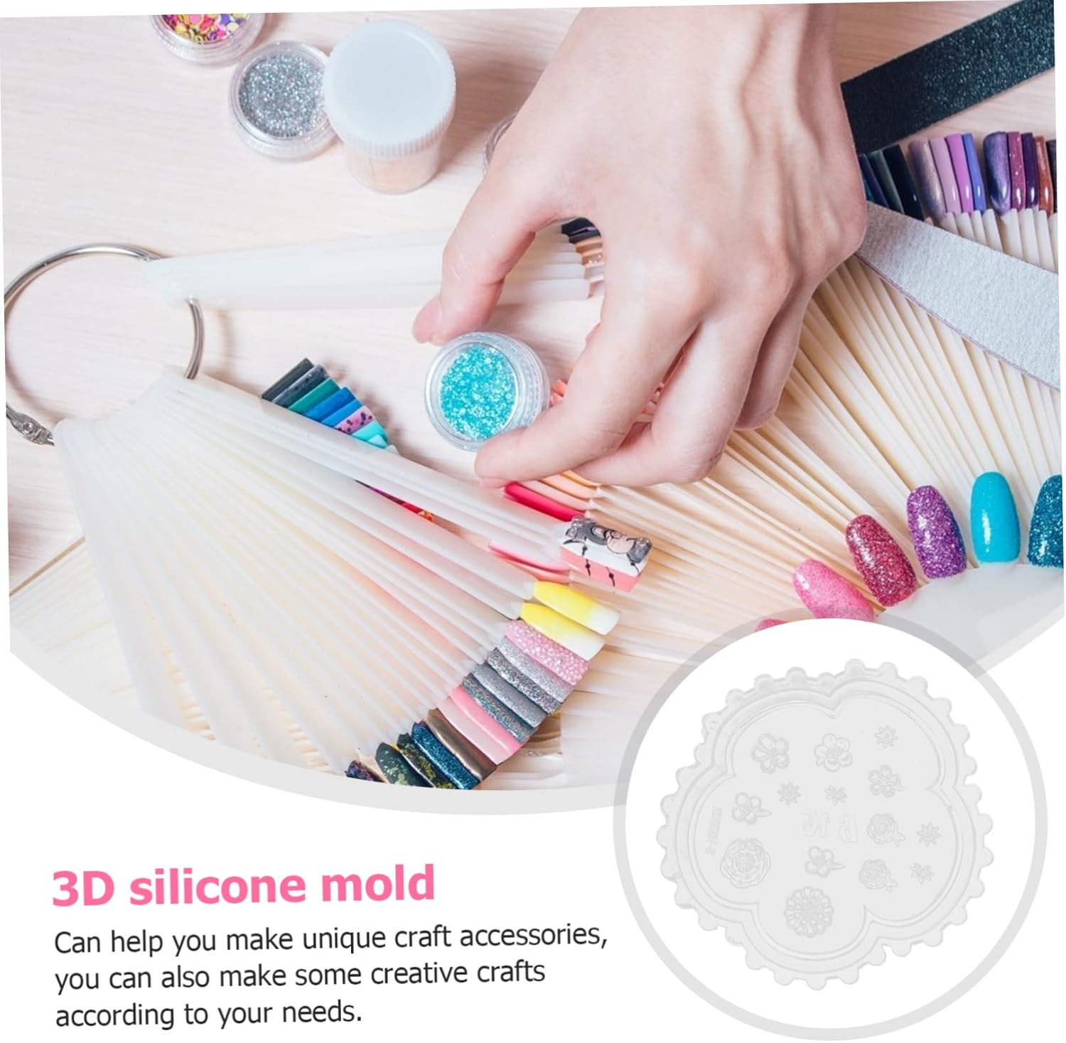 HEATSHAKING 5Pcs Silicone Nail Art Molds DIY Manicure Carving Casting Molds Creative Heart Shape Craft Accessories Resistant and Easy to Clean for Unique Nail Decorations image number 5