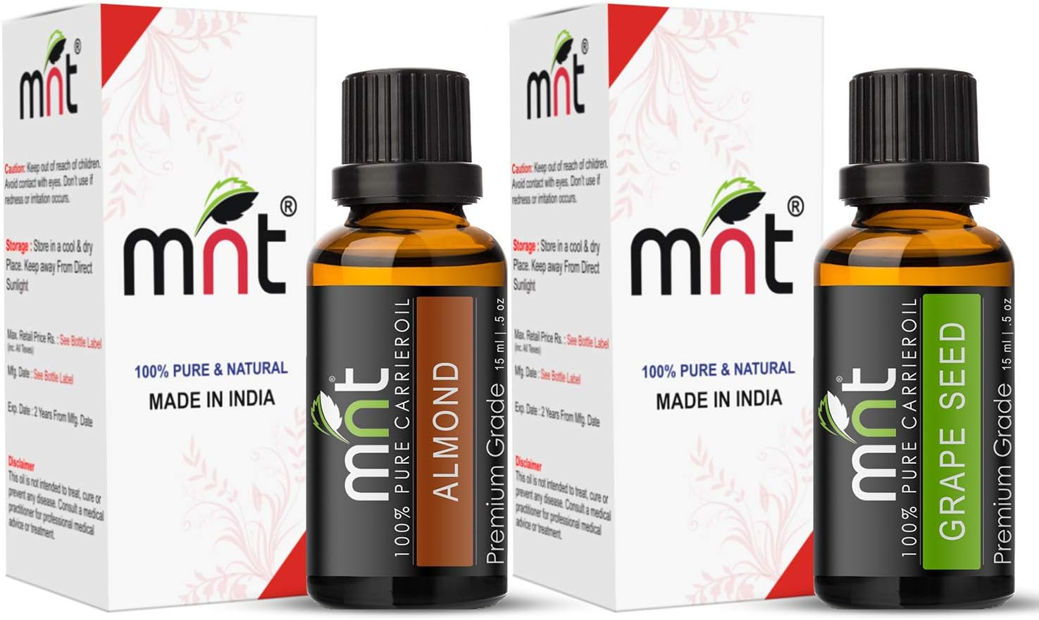 MNT Almond & Grapeseed Oil Combo for Hair Growth & Skin Care (15ML Each) - 100% Pure Natural Oil image number 2