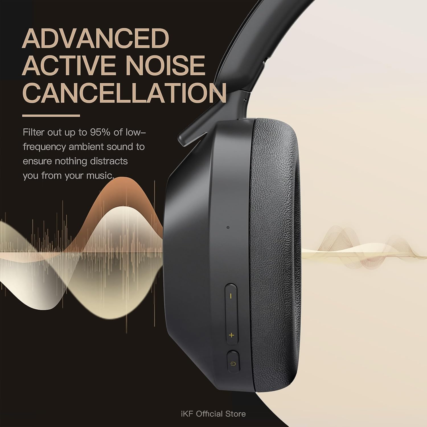 Ikf Solo Wireless over Ear Headphones,Active Noise Cancelling, 40Mm Speakers,130H Playback, Transparency Mode, Foldable, 35Ms Low Latency, USB Audio with External Mic, App Customization (Black) image number 4