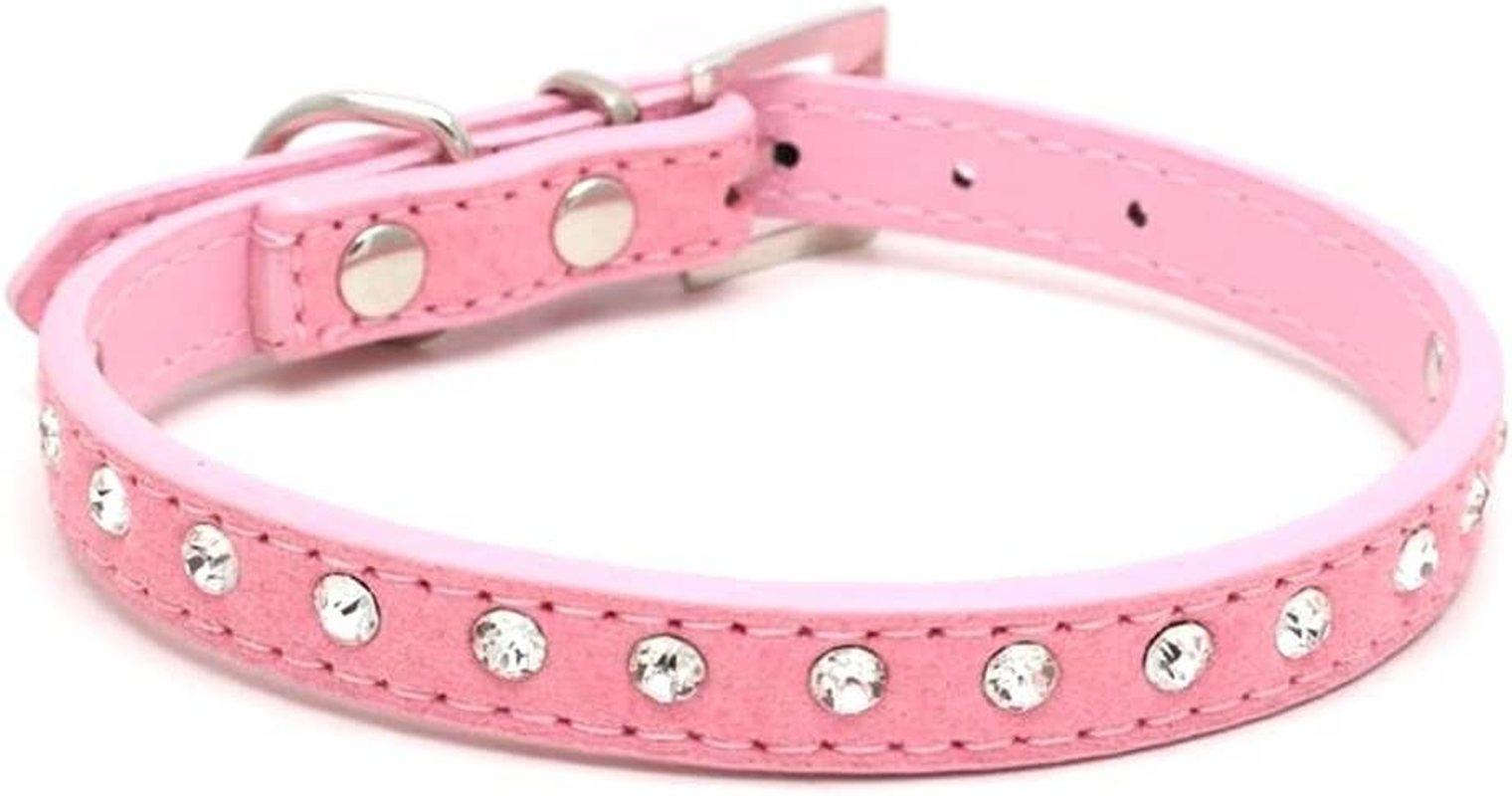 Dogs Kingdom 10 "-16.5" Total Length Suede Skin Jeweled Rhinestones Pet Dog Collar Sparkly Crystal Diamonds Studded Leather Puppy Dog Cat Collar Pink S image number 4