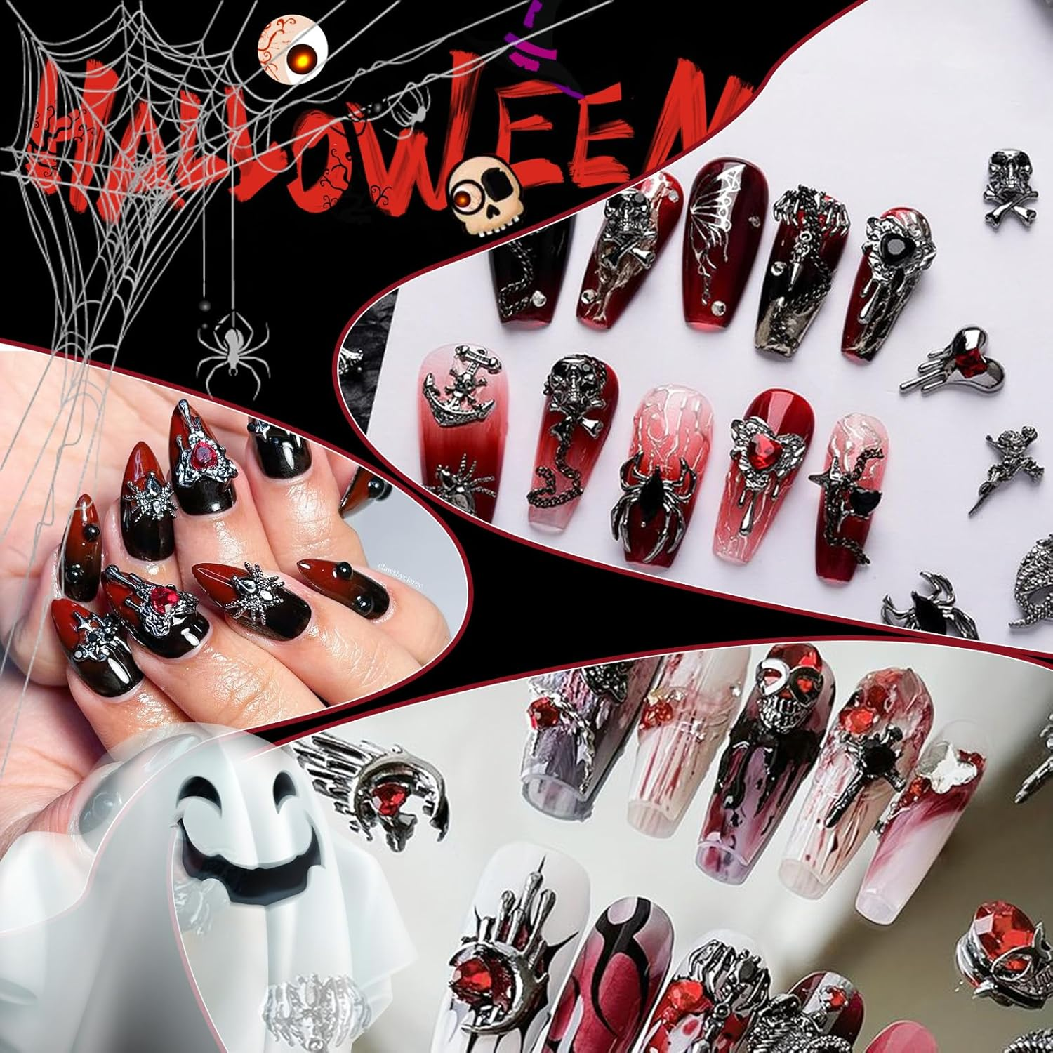 Tatiwoo 84 Pcs Multi Shapes Black Halloween Nail Charms & Gems, Retro Gothic Design, Easy to Use, Perfect for DIY Nail Art & Gifts image number 5