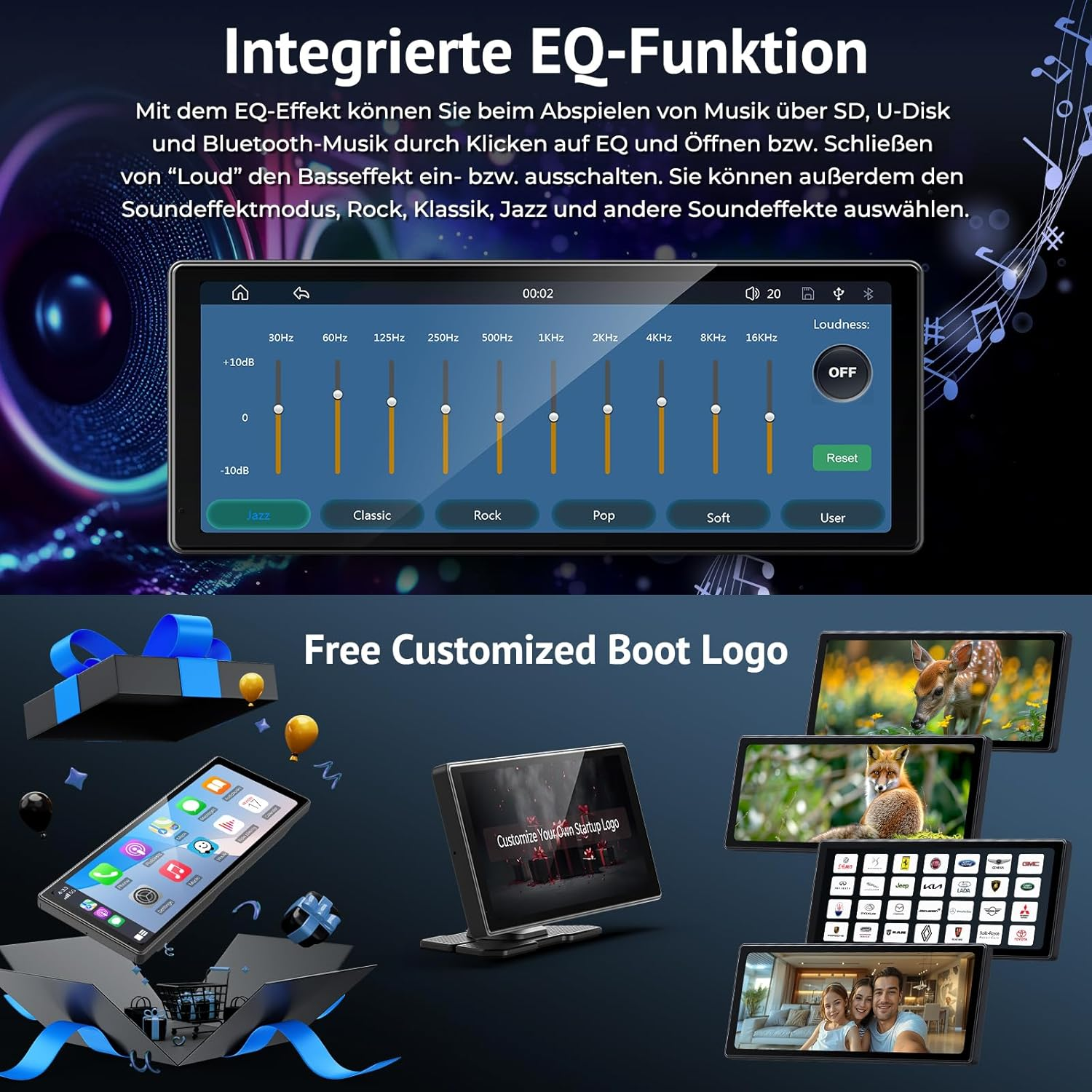 2025 Carplay Display Compatible with Carplay & Android Car, IPS Android Car Display with Light-Sensitive Function, Bluetooth, Mirror Link, Fm, Voice Control and Two USB Charging Ports image number 5