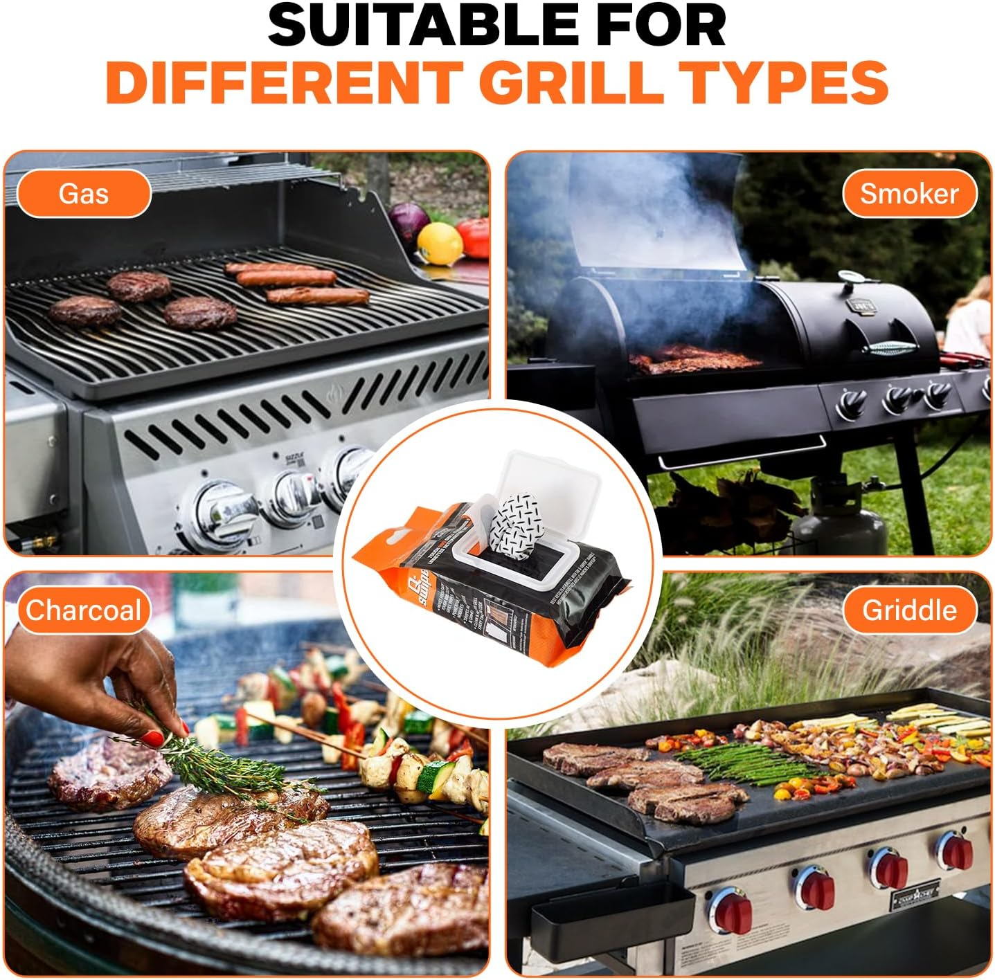 Q-Swiper Grill Cleaning Wipes - 40 Count. Bristle Free and Wire Free Grill Cleaner. Safe Way to Remove Grill Grease and Grime for a Healthy Grill. Use with Q-Swiper Grill Brush (Sold Separately)